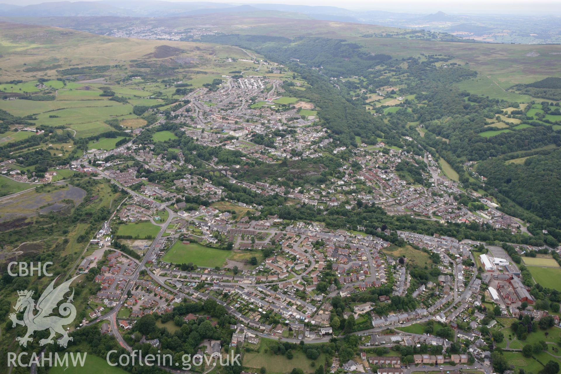 RCAHMW colour oblique photograph of Abersychan looking north towards Blaenavon, kwith Abersychan Comprehensive School to the east. Taken by Toby Driver on 29/07/2010.