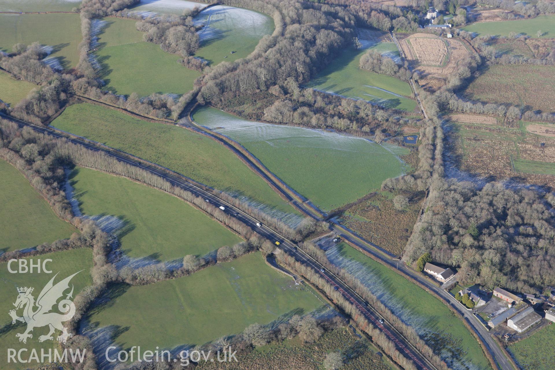 RCAHMW colour oblique photograph of Pengawse, showing earthworks of medieval house and garden. Taken by Toby Driver on 08/12/2010.