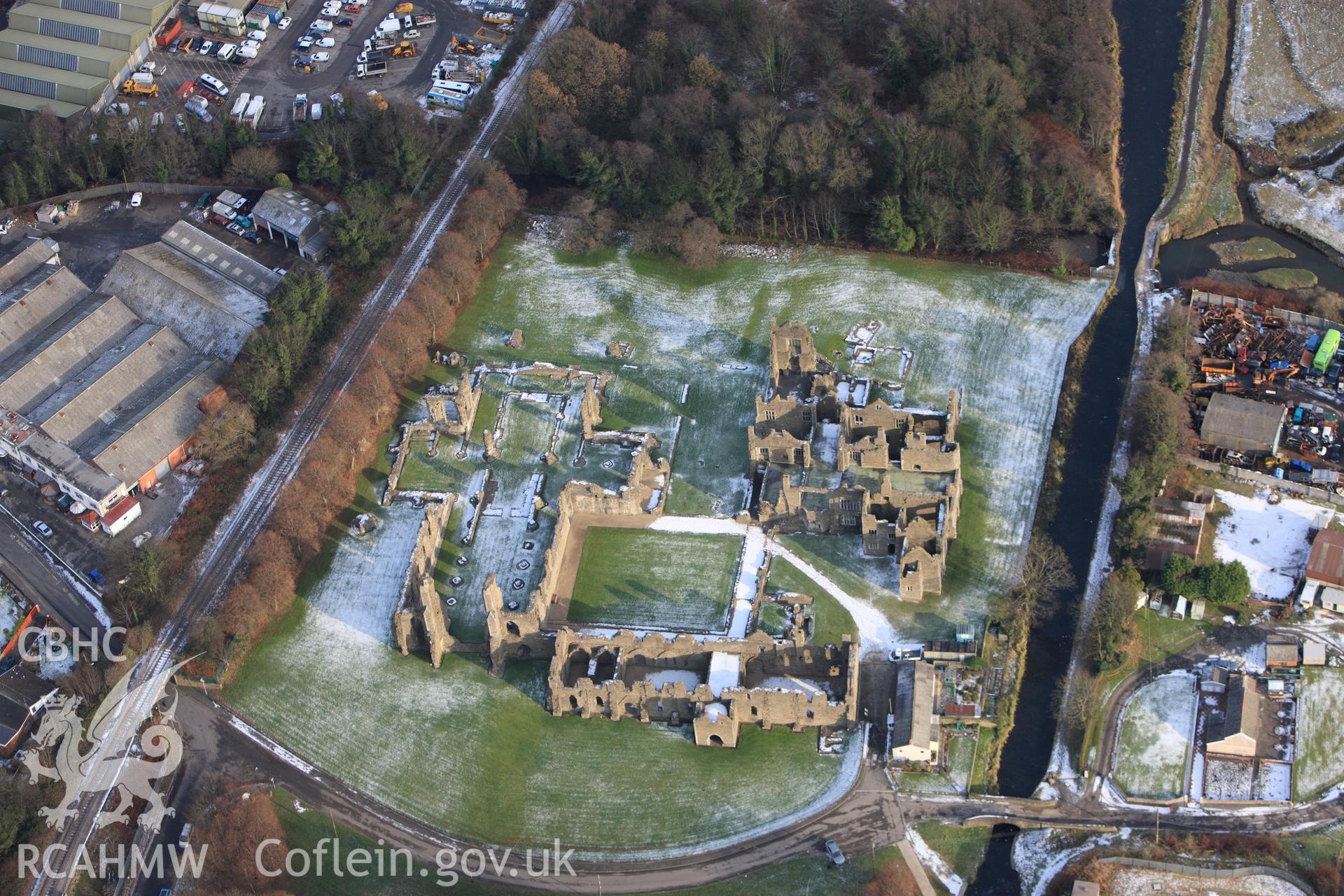 RCAHMW colour oblique photograph of Neath Abbey, with melting snow. Taken by Toby Driver on 01/12/2010.