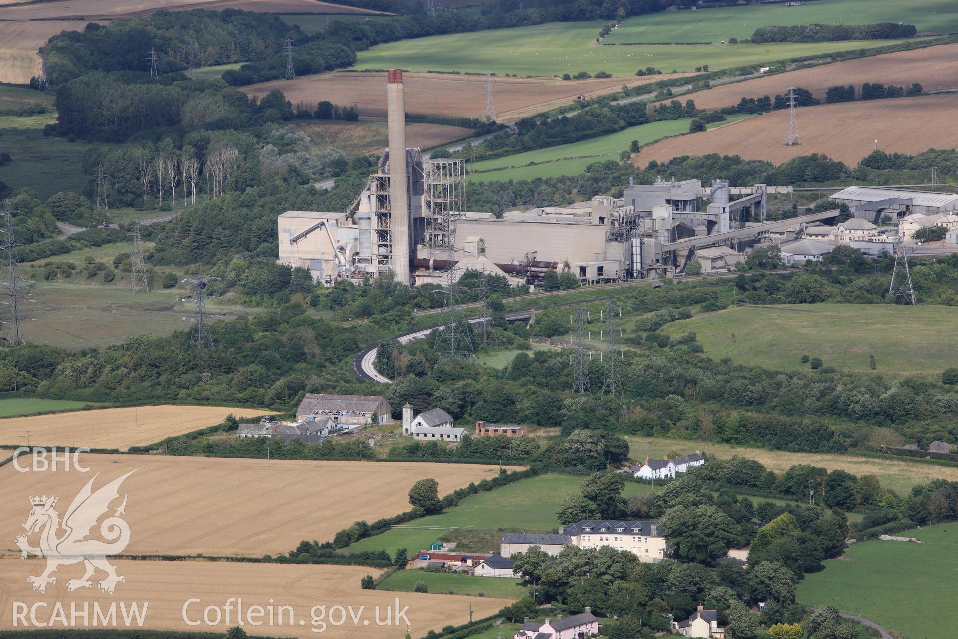 RCAHMW colour oblique photograph of Aberthaw Cement Works. Taken by Toby Driver on 29/07/2010.