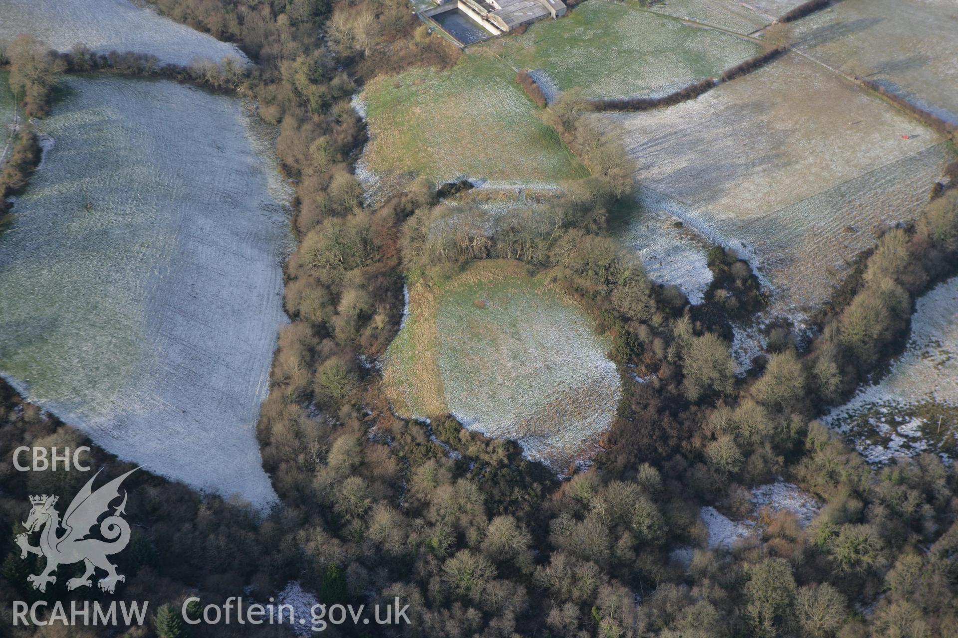 RCAHMW colour oblique photograph of Hafod Camp Llanboidy. Taken by Toby Driver on 02/12/2010.