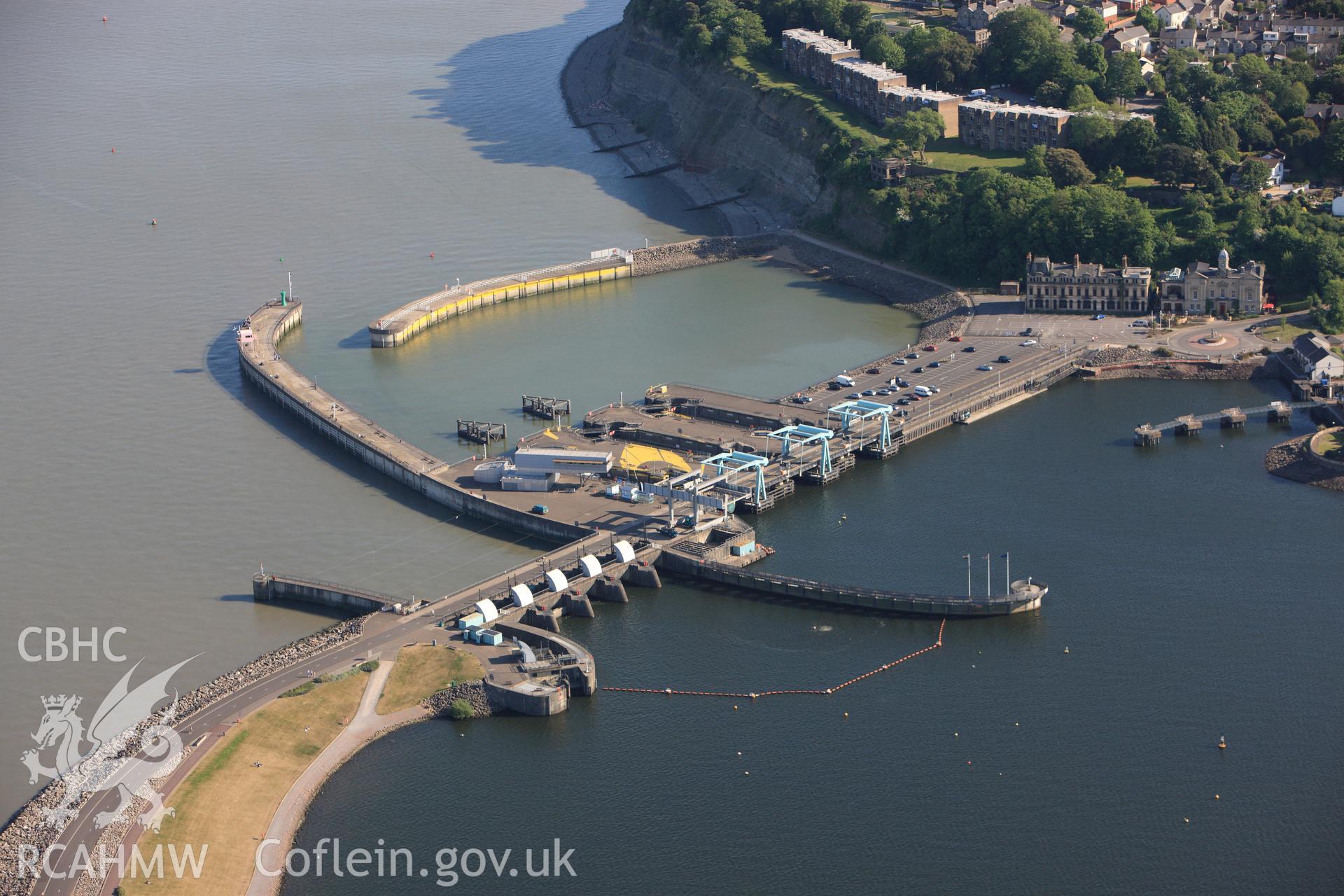 RCAHMW colour oblique photograph of Cardiff Bay Barage. Taken by Toby Driver on 24/05/2010.