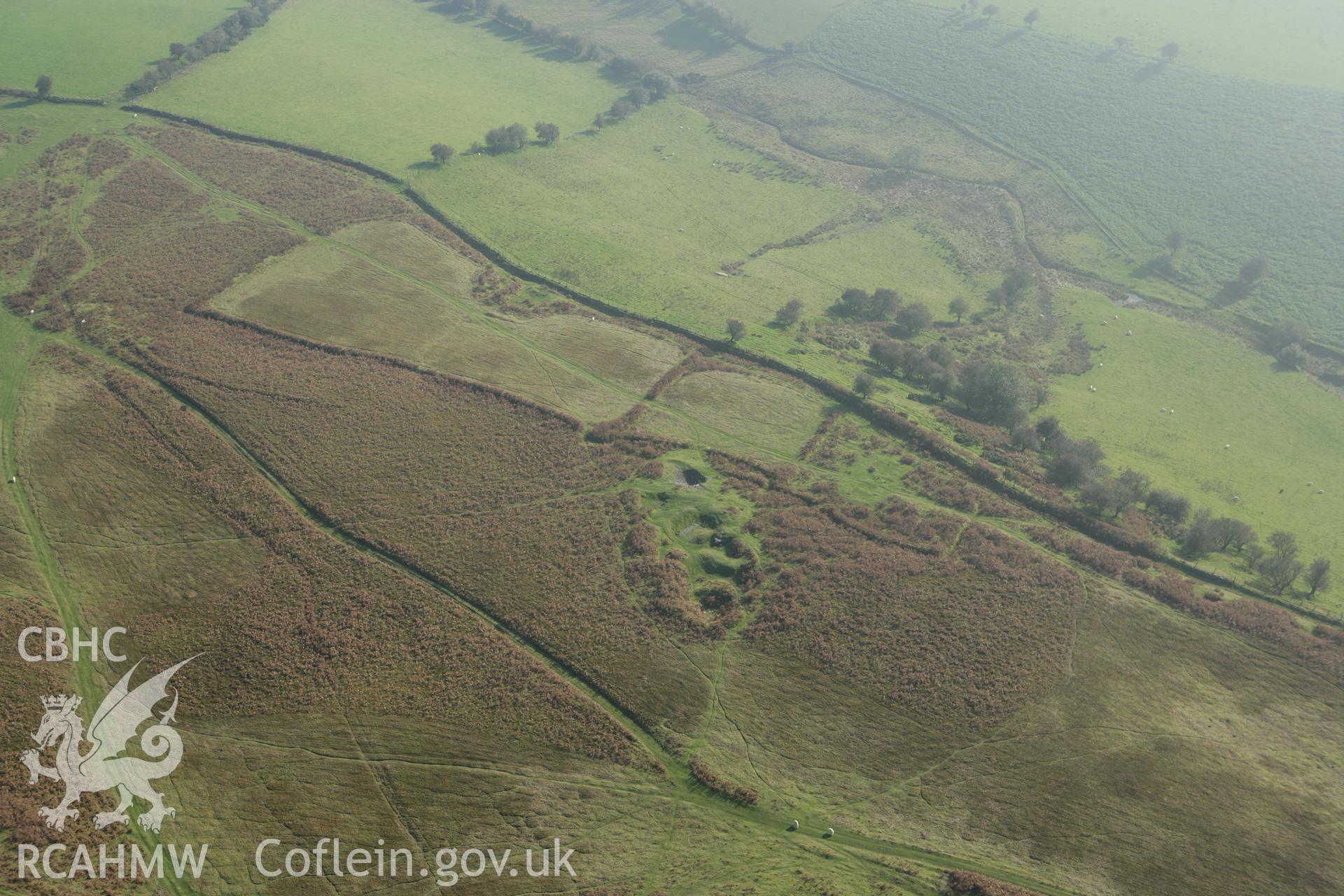 RCAHMW colour oblique photograph of Llanbedr Hill Platform House. Taken by Toby Driver on 13/10/2010.