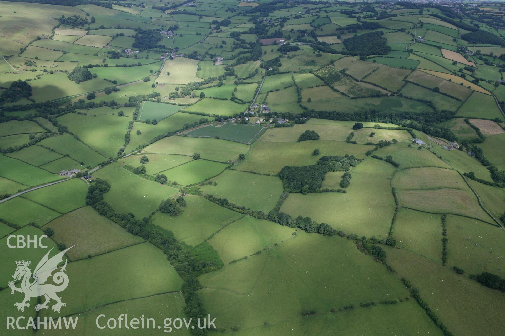 RCAHMW colour oblique photograph of Offa's Dyke, section extending 1960m from Yew Tree Farm to quarries north-east of Granner Wood. Taken by Toby Driver on 21/07/2010.