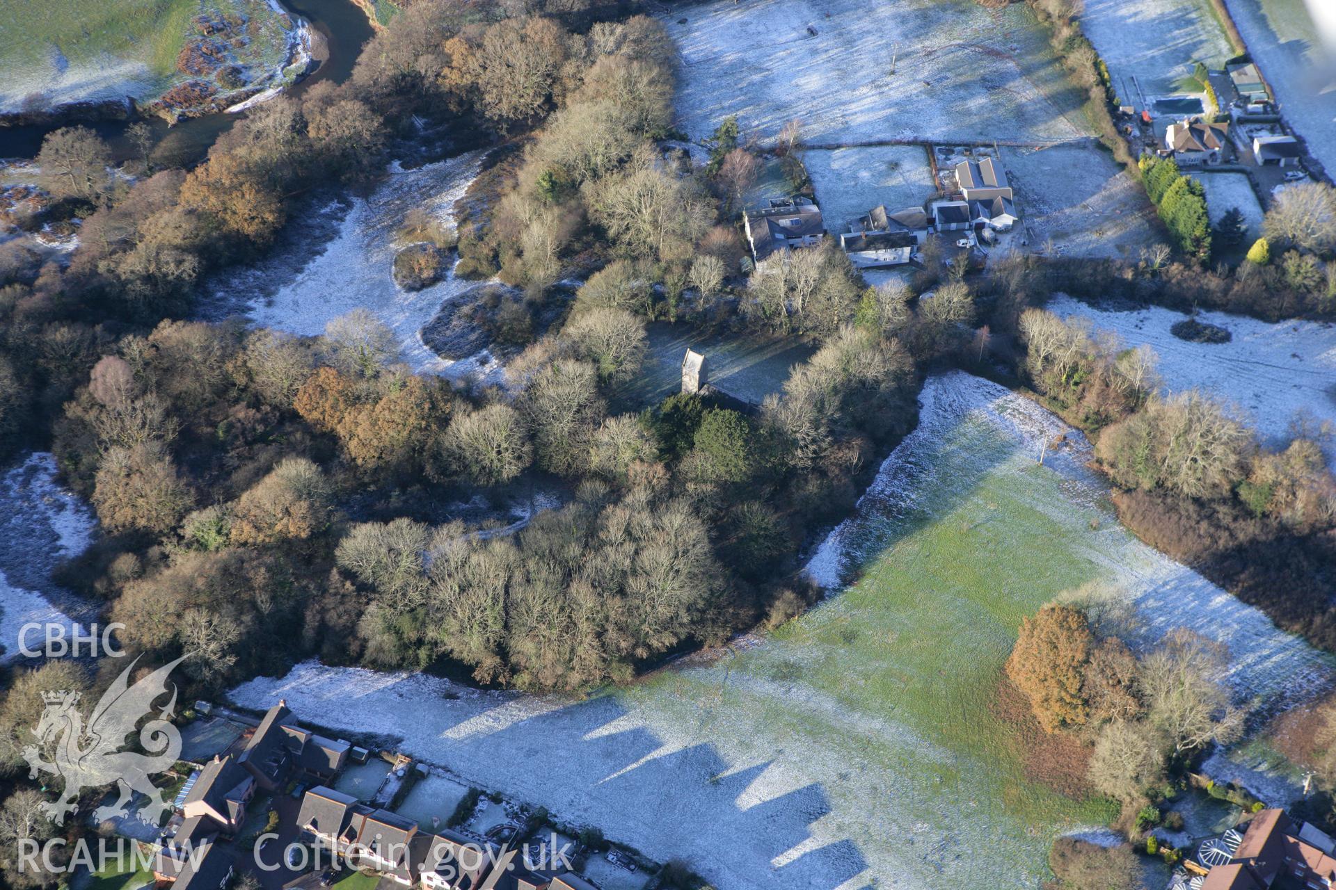 RCAHMW colour oblique photograph of Michaelston-super-ely village earthworks. Taken by Toby Driver on 08/12/2010.