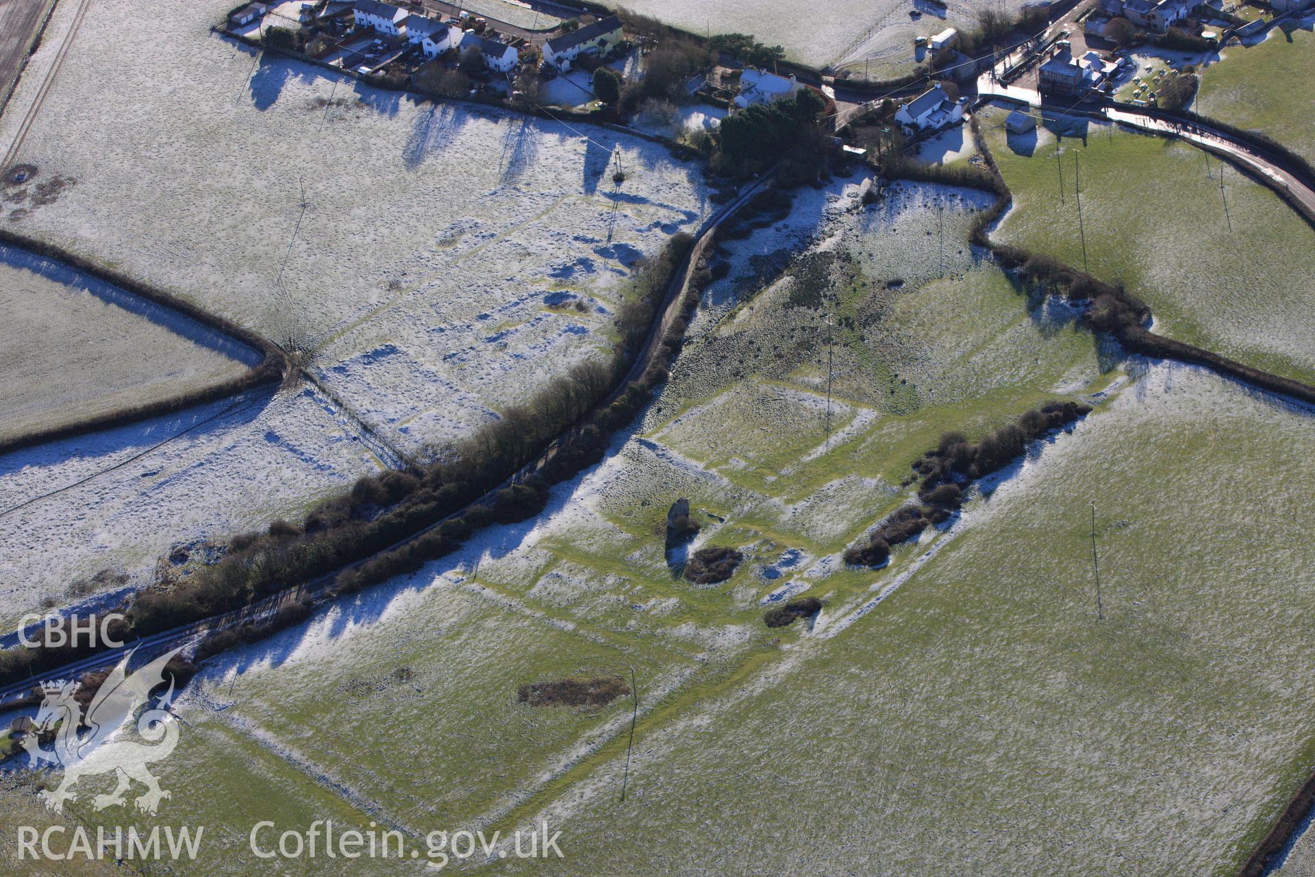 RCAHMW colour oblique photograph of Marcross, grange earthworks, with frost. Taken by Toby Driver on 08/12/2010.