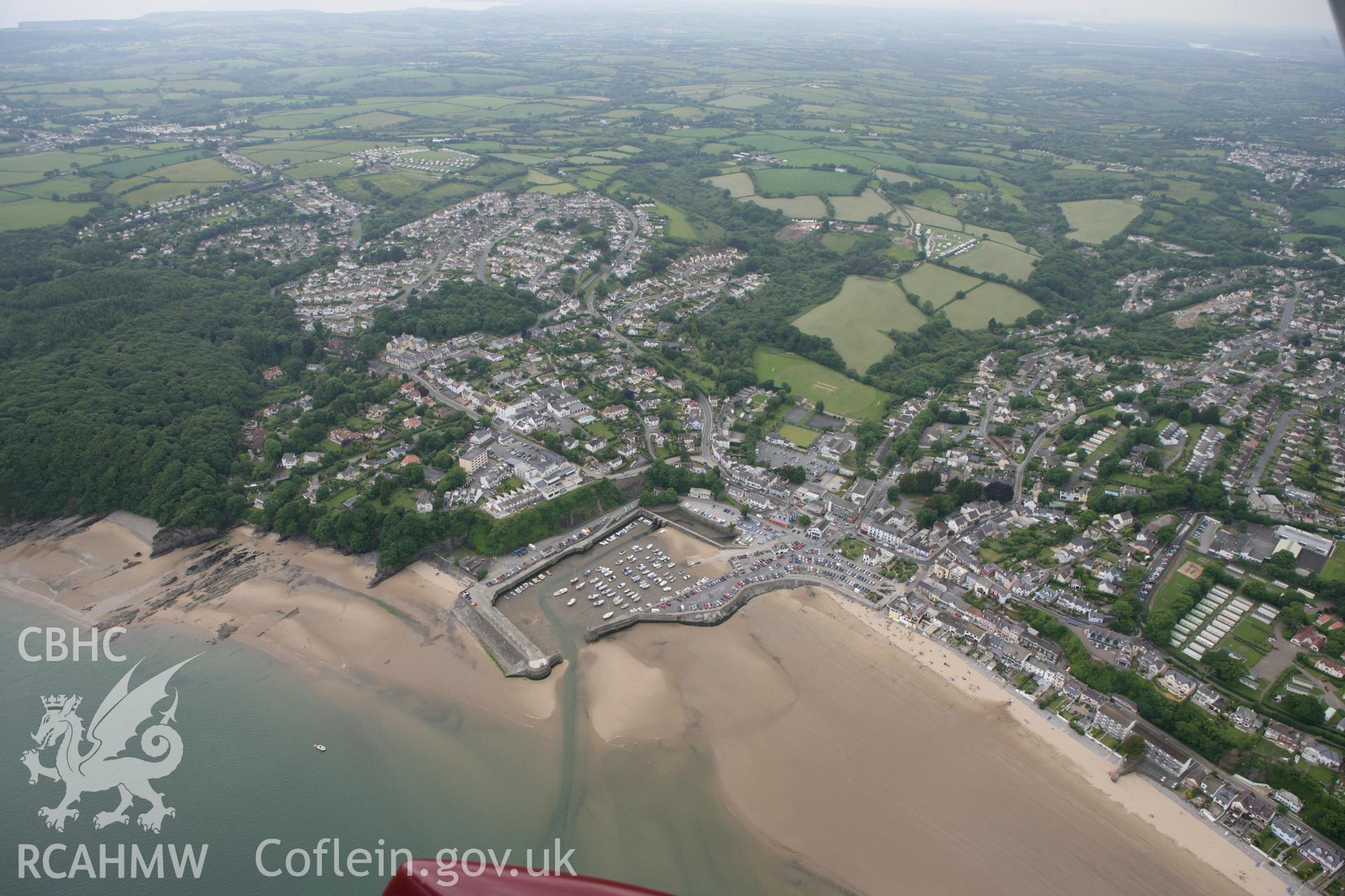 RCAHMW colour oblique photograph of Saundersfoot town and harbour. Taken by Toby Driver on 11/06/2010.