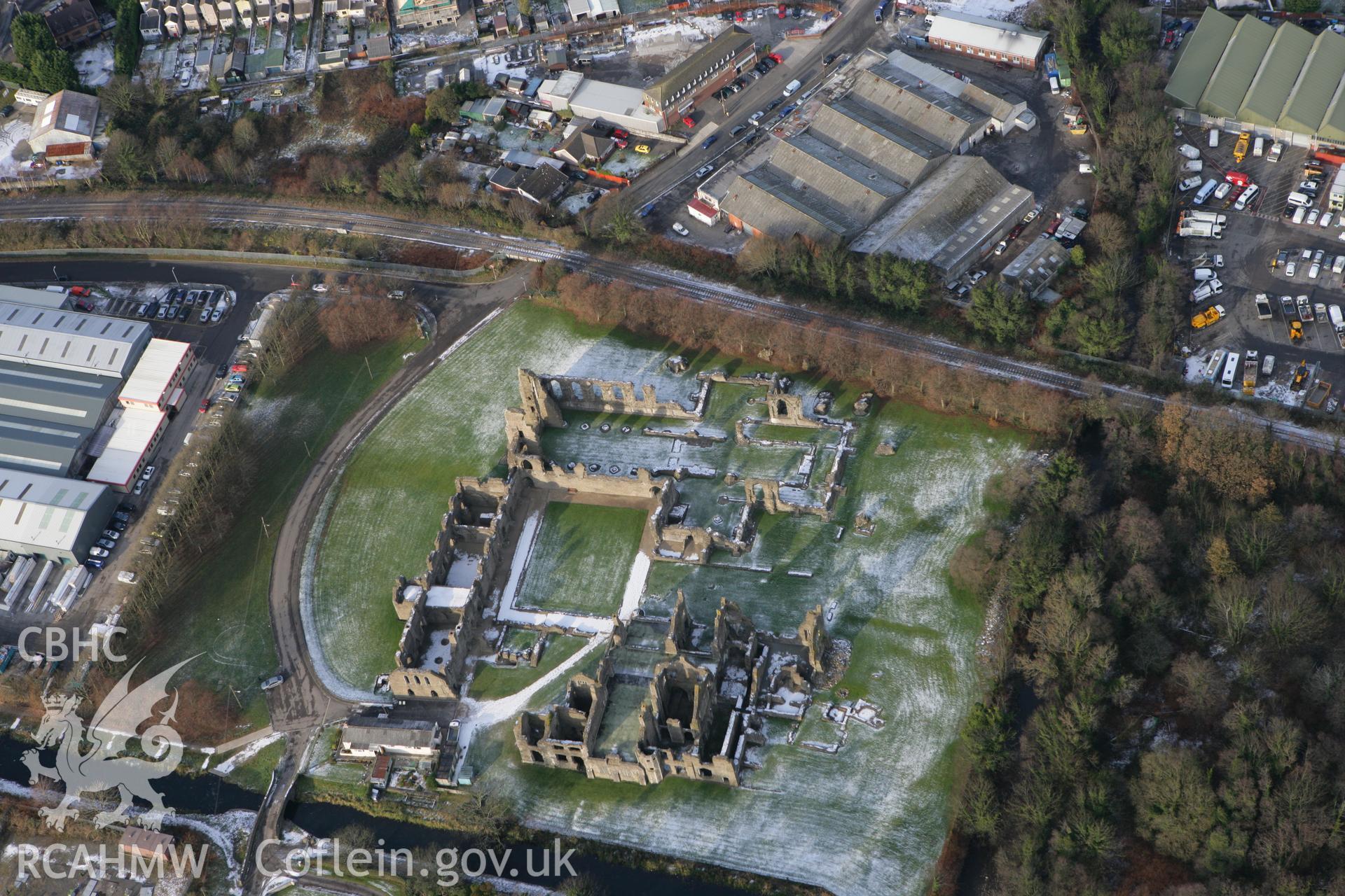 RCAHMW colour oblique photograph of Neath Abbey, with melting snow. Taken by Toby Driver on 01/12/2010.