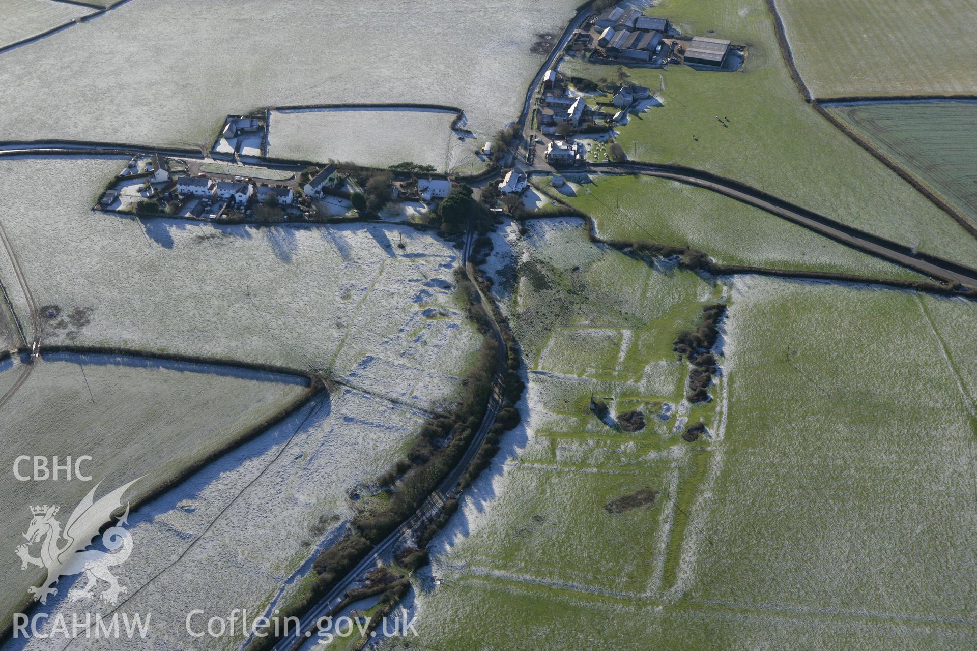 RCAHMW colour oblique photograph of Marcross, grange earthworks, with frost. Taken by Toby Driver on 08/12/2010.