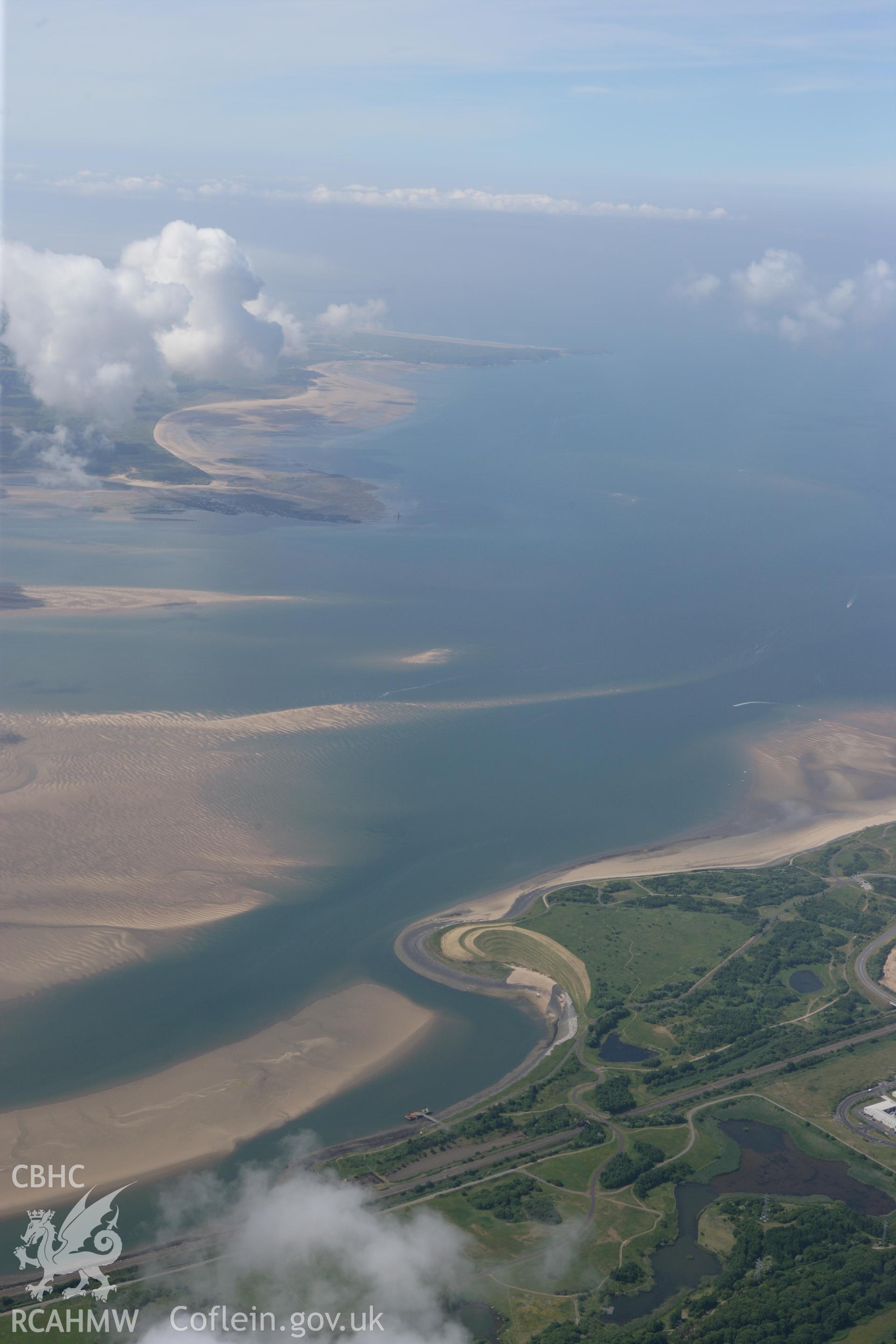 RCAHMW colour oblique photograph of Whiteford Point, looking across the Loughor estuary from Burry Port. Taken by Toby Driver on 22/06/2010.