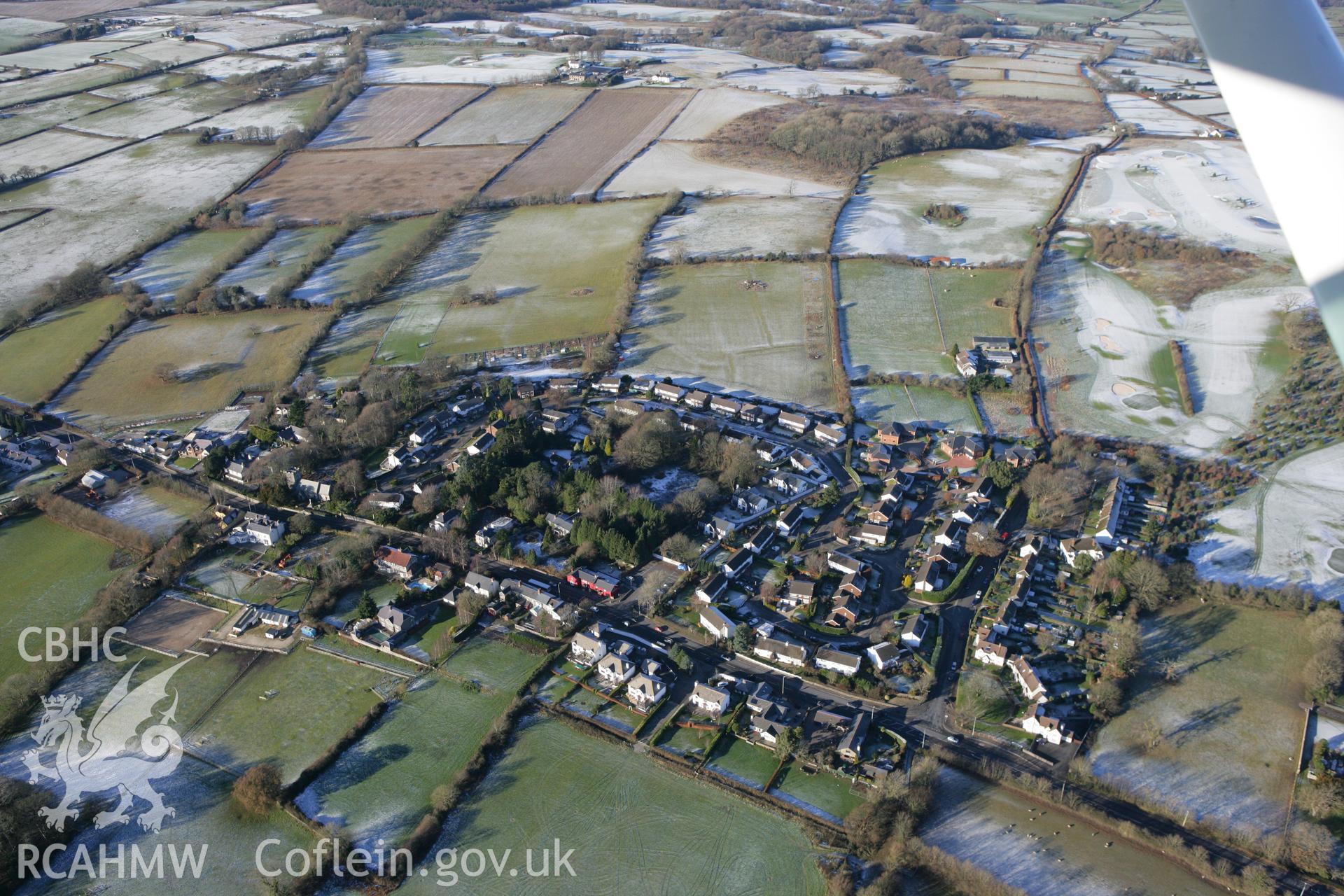 RCAHMW colour oblique photograph of Bonvilston village from the west. Taken by Toby Driver on 08/12/2010.