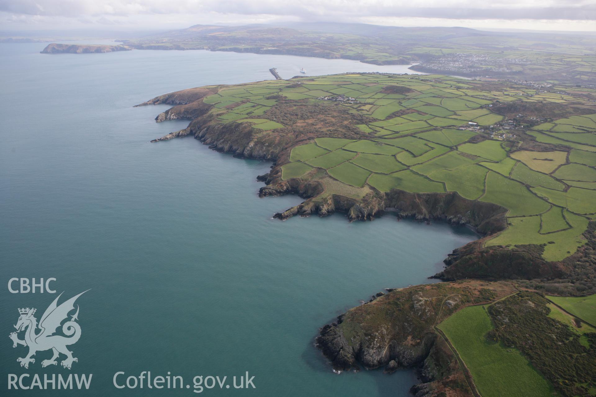 RCAHMW colour oblique photograph of Fishguard Harbour, from the west. Taken by Toby Driver on 16/11/2010.