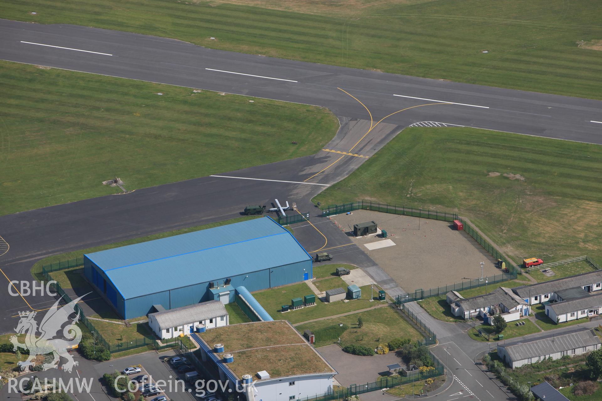 RCAHMW colour oblique photograph of Aberporth Airfield, Unmanned Aerial Vehicle (UAV) on test. Taken by Toby Driver on 25/05/2010.