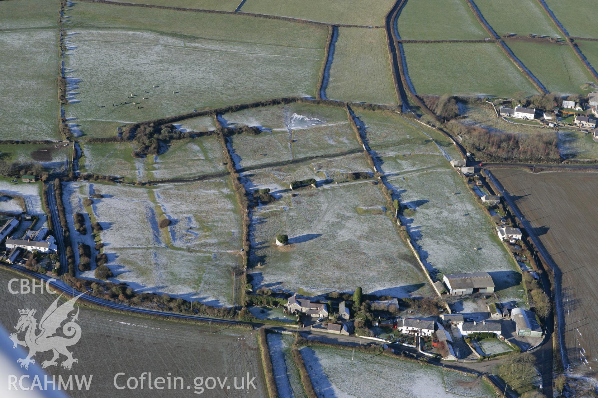 RCAHMW colour oblique photograph of Monknash Grange, with frost. Taken by Toby Driver on 08/12/2010.