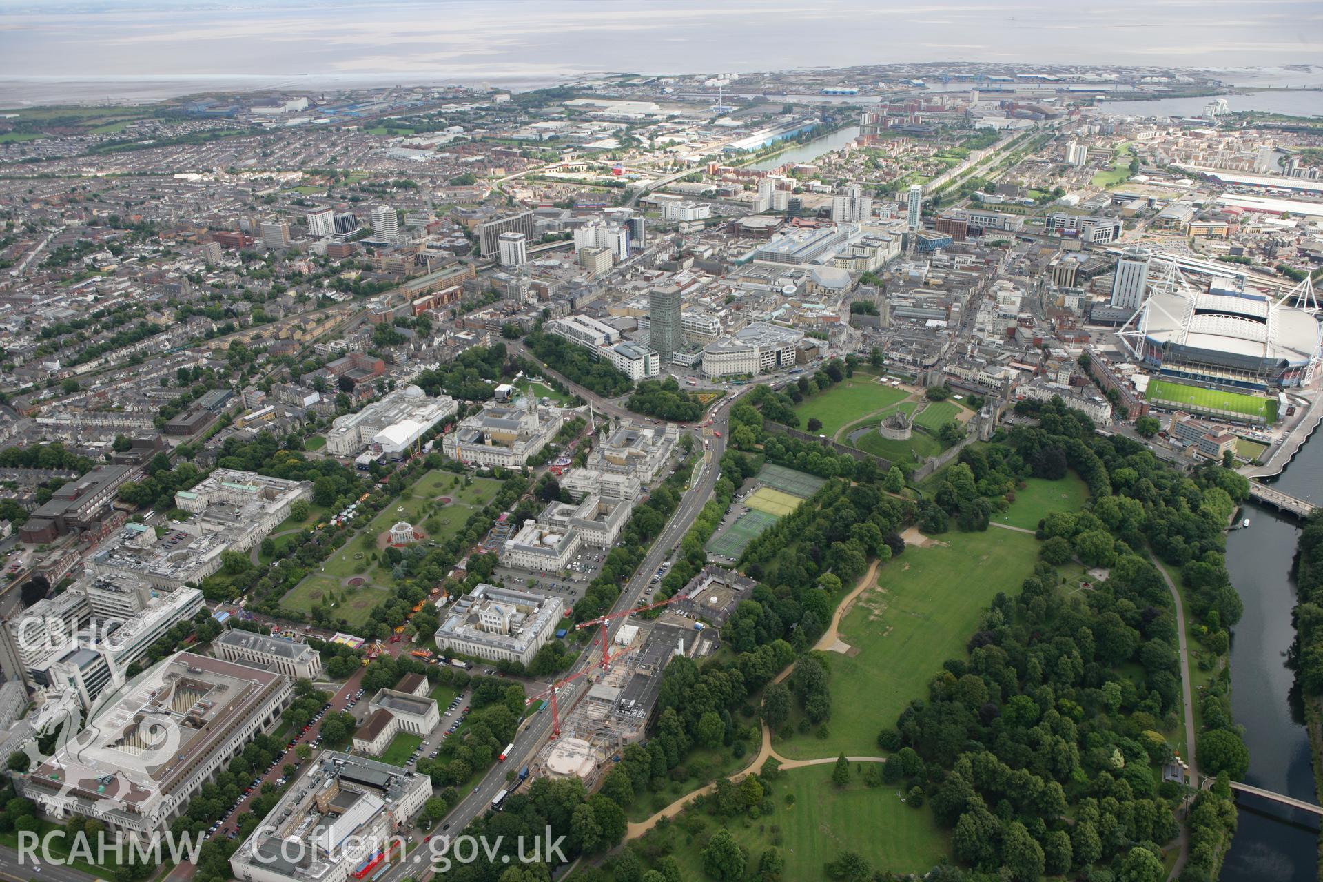 RCAHMW colour oblique photograph of Cardiff University building, Cathay's Park, from the north-west. Taken by Toby Driver on 29/07/2010.