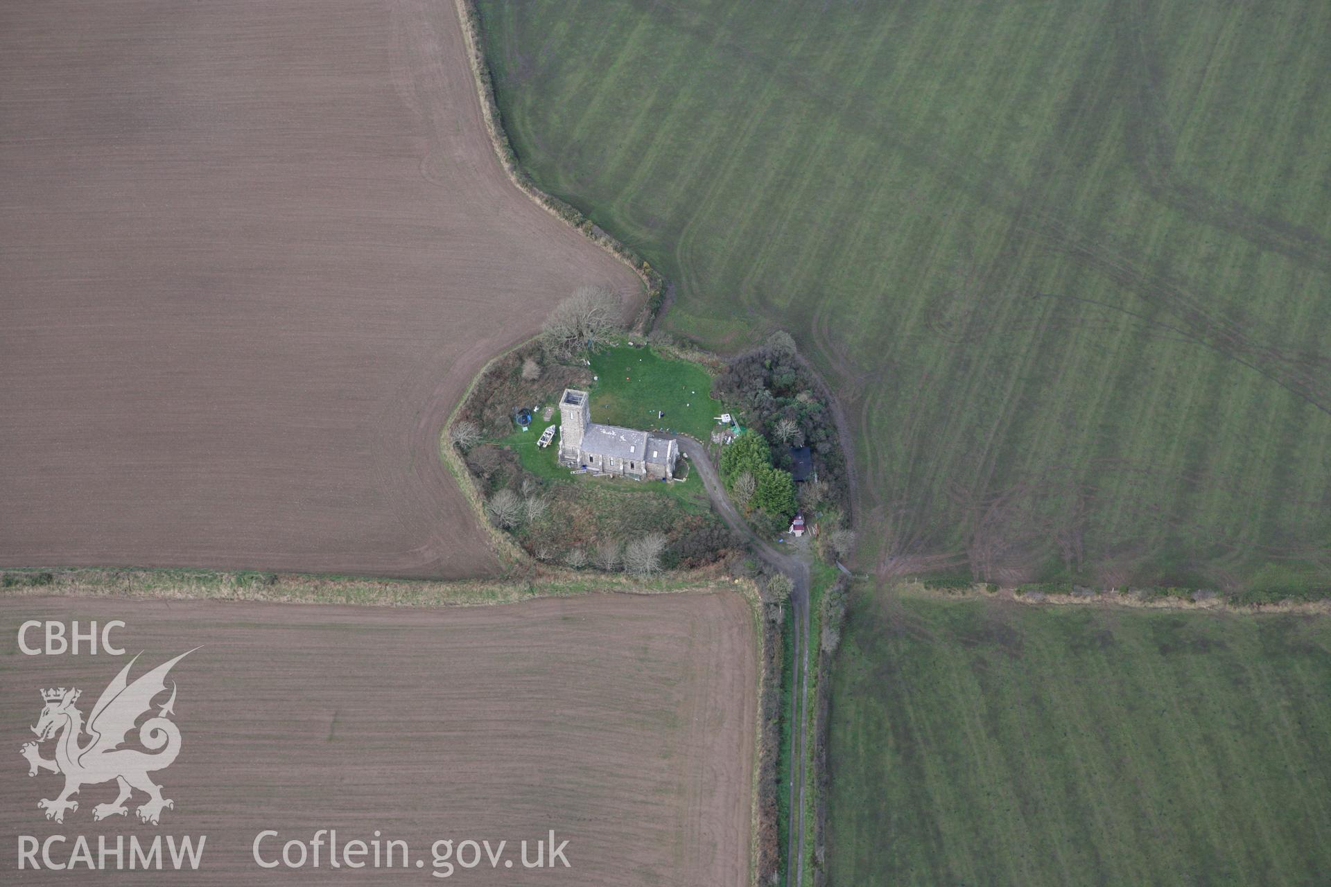 RCAHMW colour oblique photograph of St Edren's Church, Llanedren. Taken by Toby Driver on 16/11/2010.