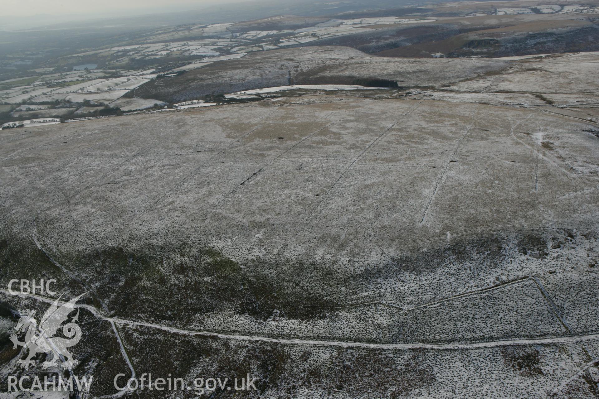 RCAHMW colour oblique photograph of Tor Clawdd to Lluest Treharne anti-glider trenches. Taken by Toby Driver on 01/12/2010.