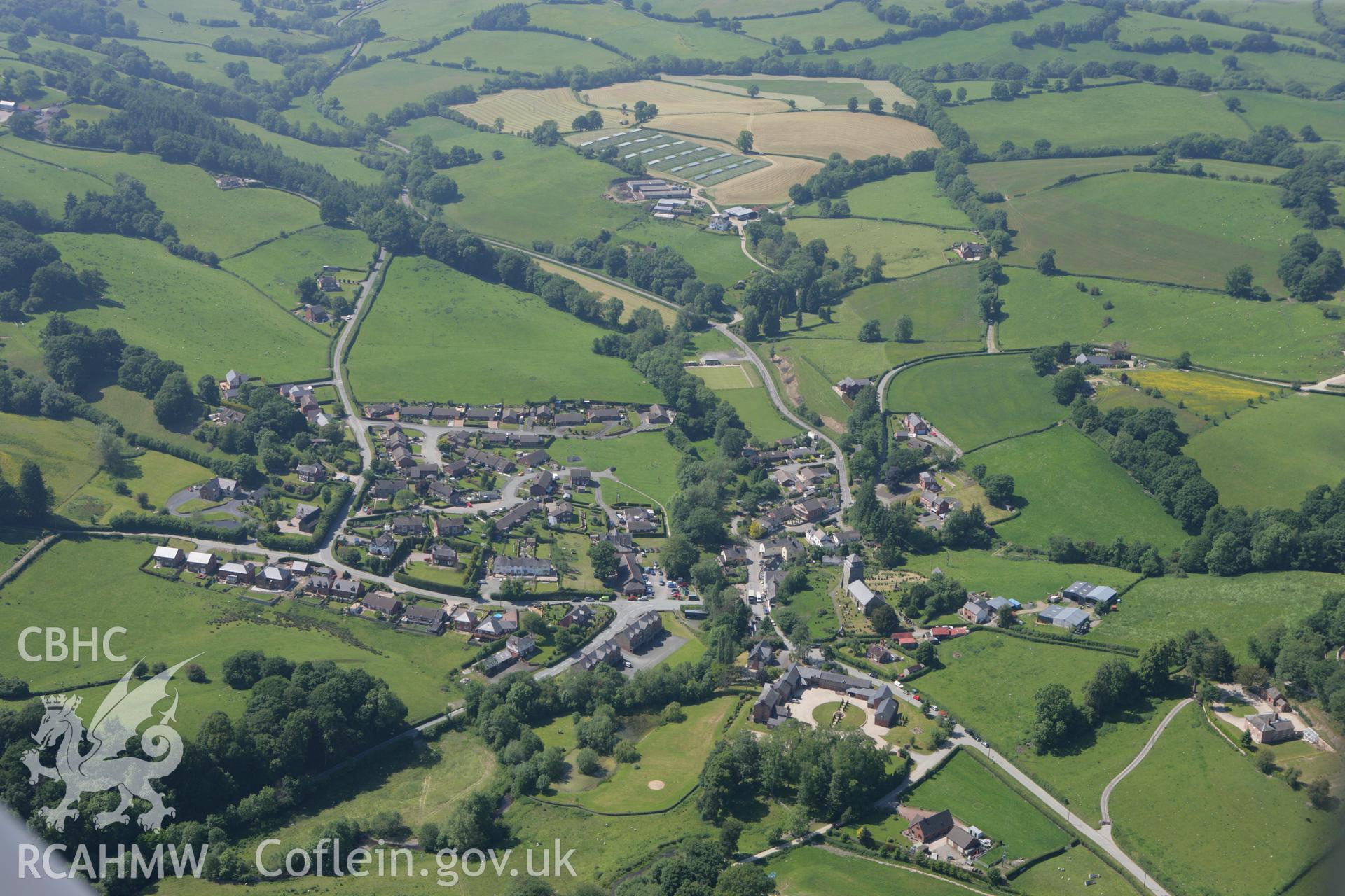 RCAHMW colour oblique photograph of Bettws Cedewain. Taken by Toby Driver on 16/06/2010.