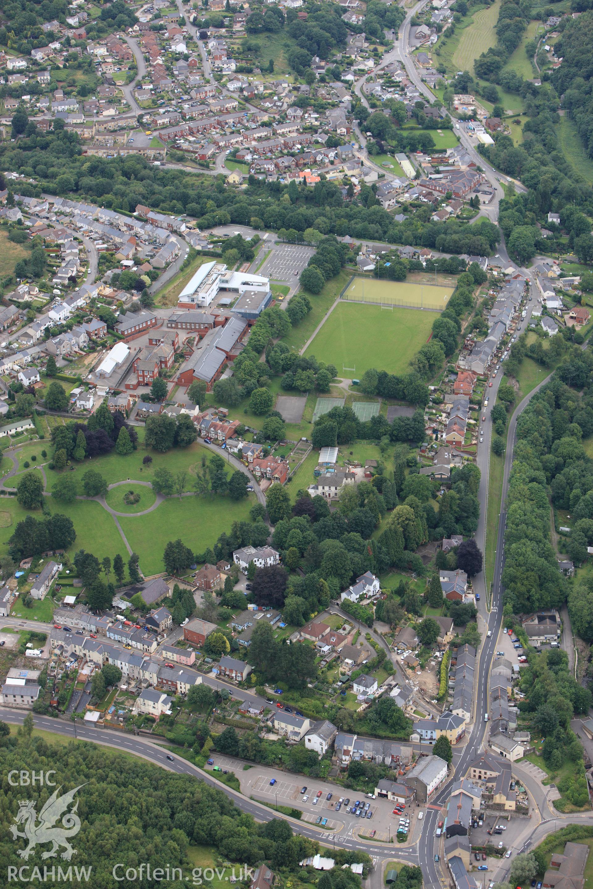 RCAHMW colour oblique photograph of Abersychan Comprehensive School. Taken by Toby Driver on 29/07/2010.