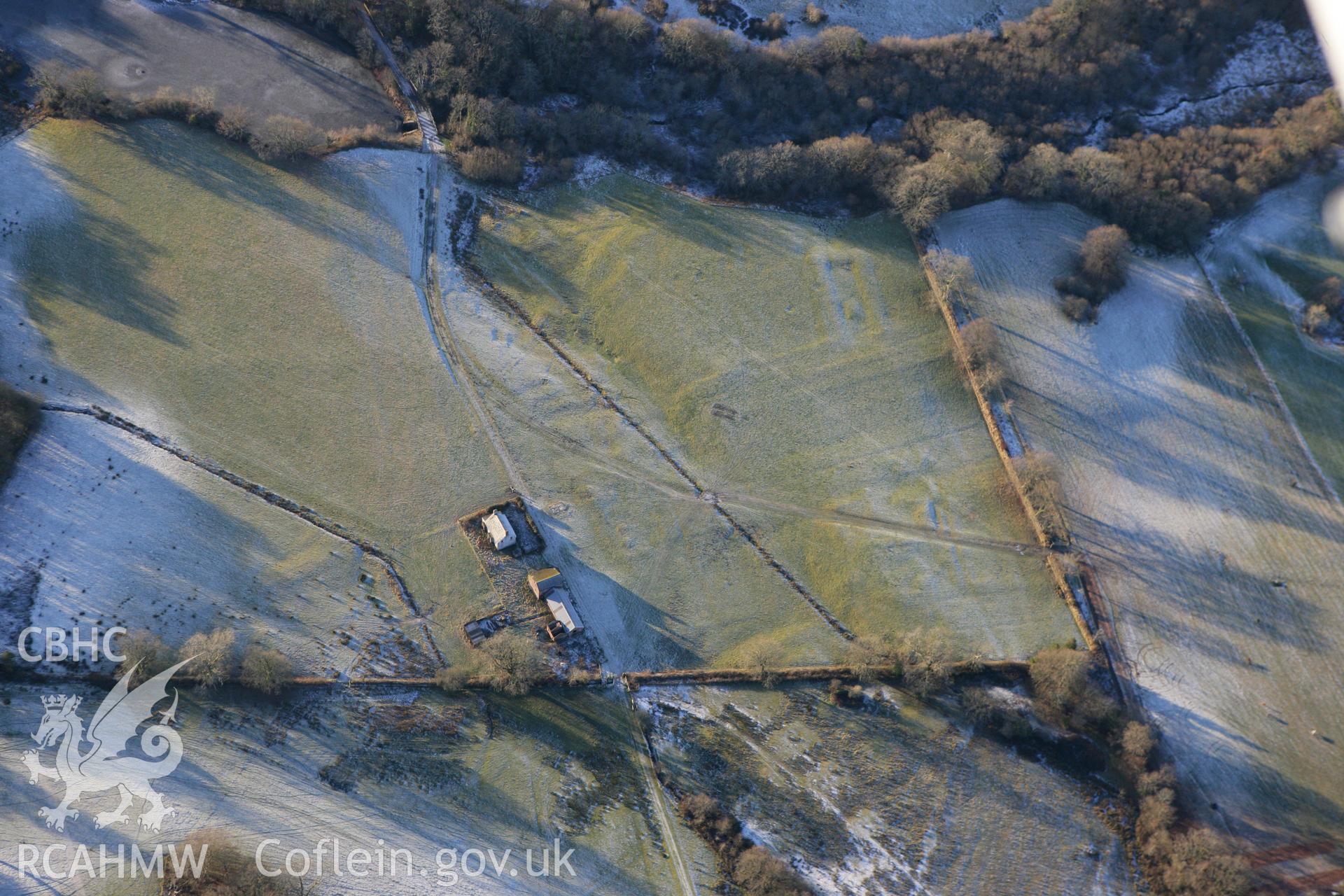 RCAHMW colour oblique photograph of Middleton Hall, showing earthworks at the site of the first mansion. Taken by Toby Driver on 08/12/2010.