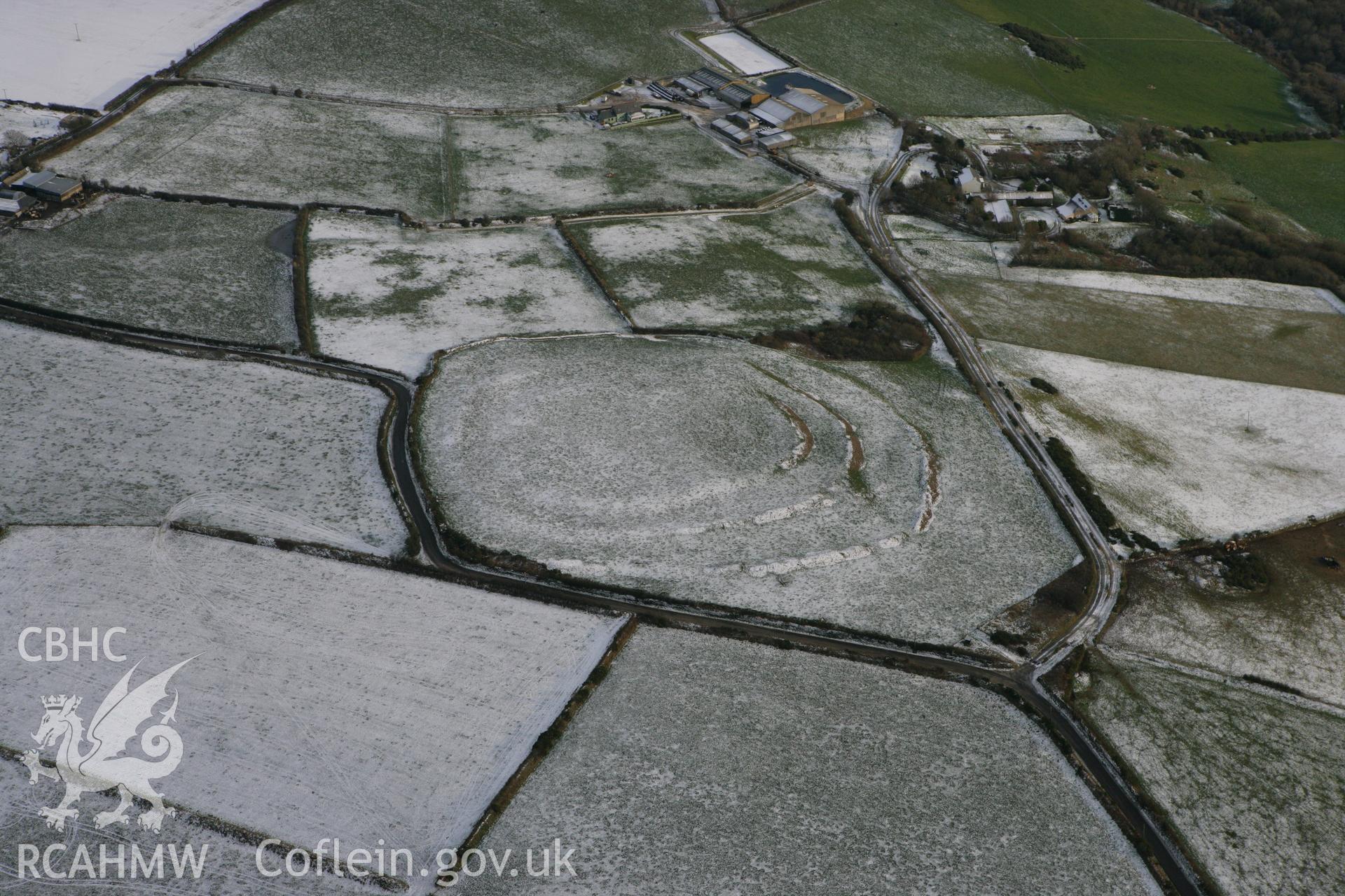 RCAHMW colour oblique photograph of Molygrove Camp. Taken by Toby Driver on 02/12/2010.