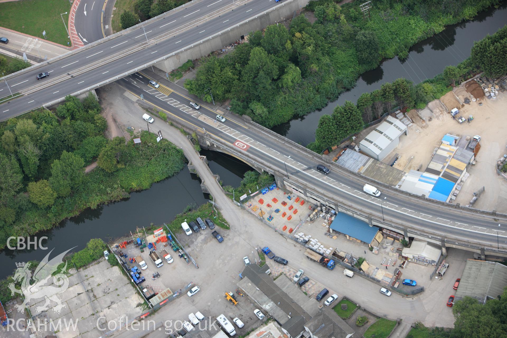 RCAHMW colour oblique photograph of Leckwith Old Bridge. Taken by Toby Driver on 29/07/2010.