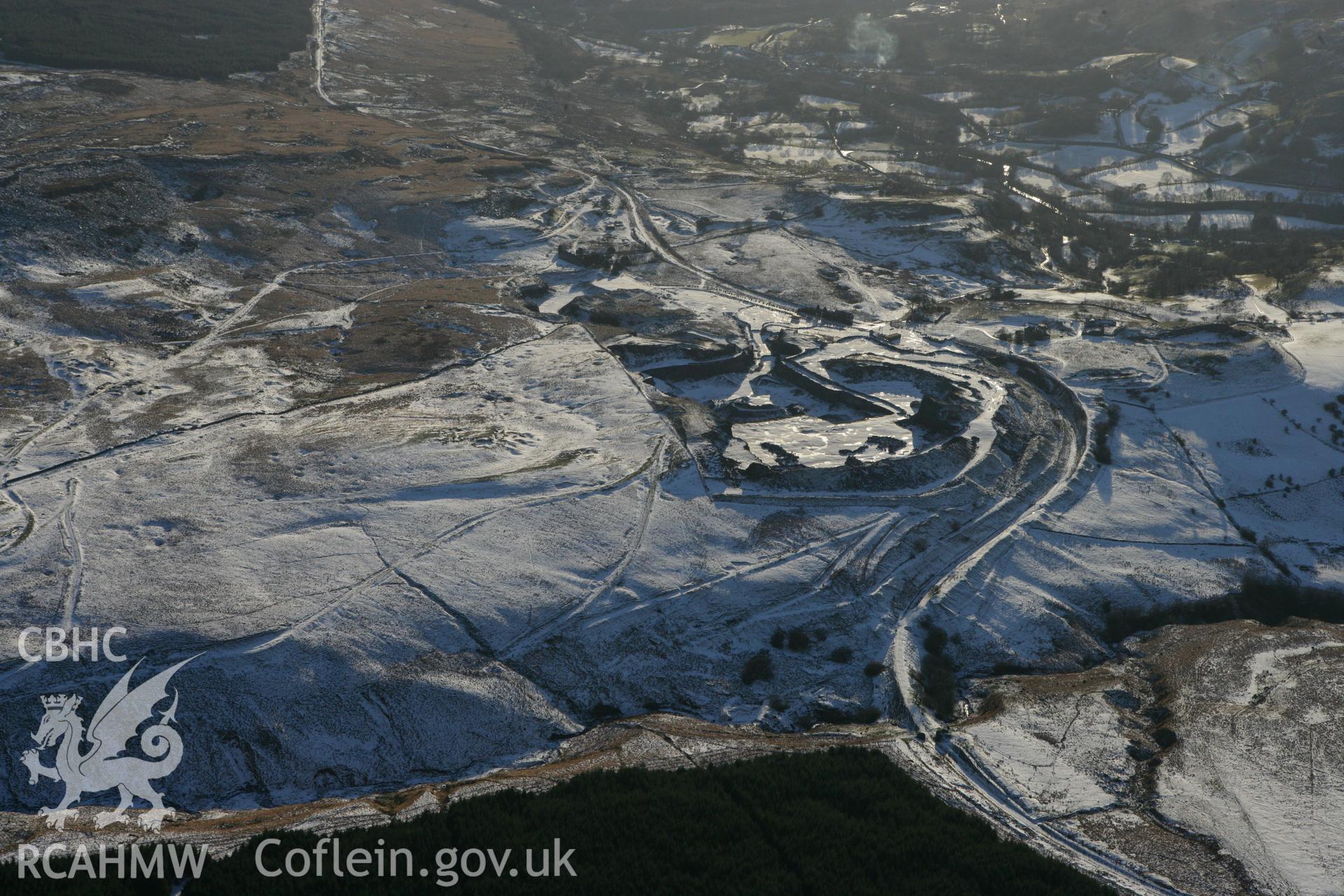 RCAHMW colour oblique photograph of Twyn Disgwylfa quarry, Penwyllt. Taken by Toby Driver on 08/12/2010.