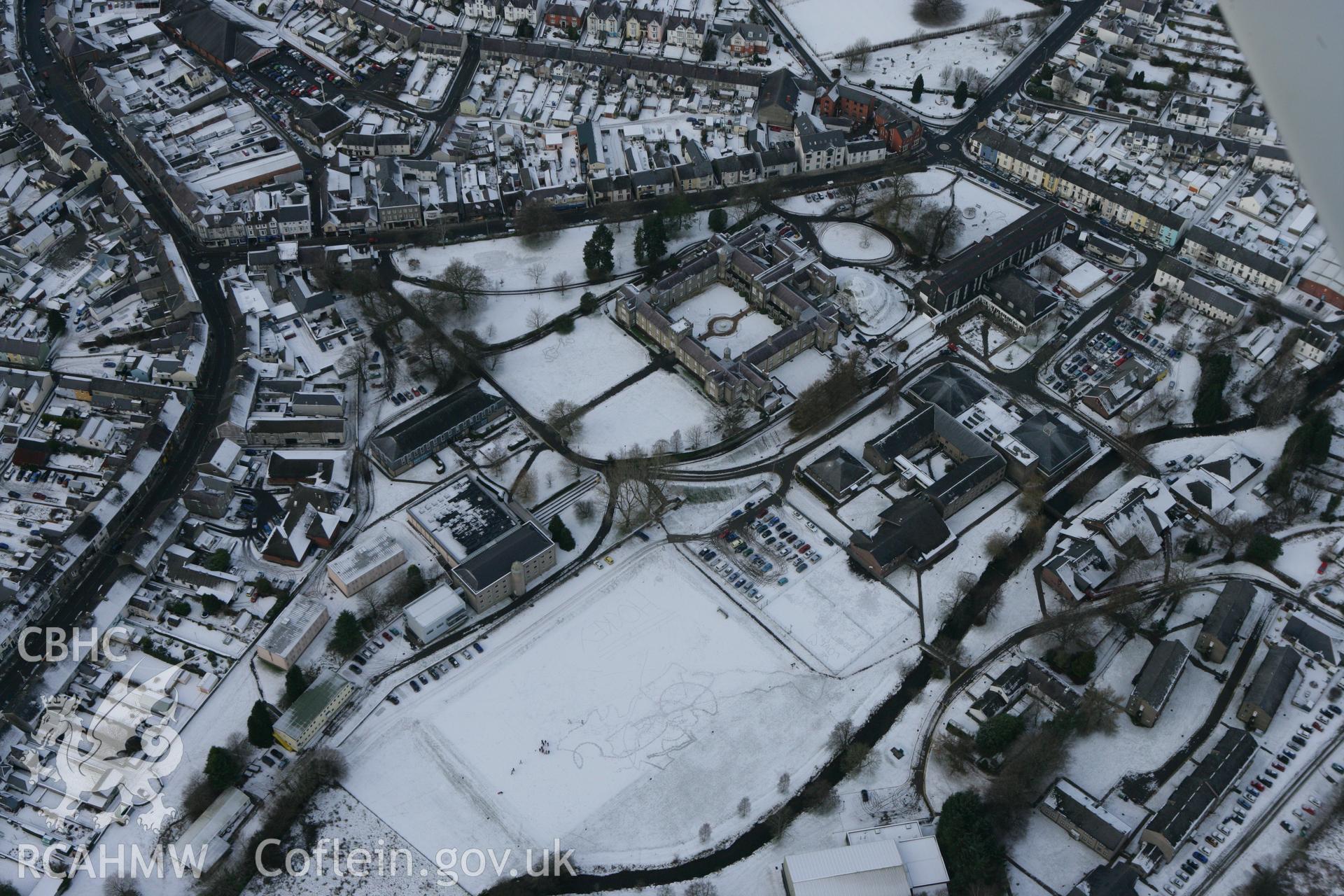 RCAHMW colour oblique photograph of Lampeter University, under snow. Taken by Toby Driver on 02/12/2010.