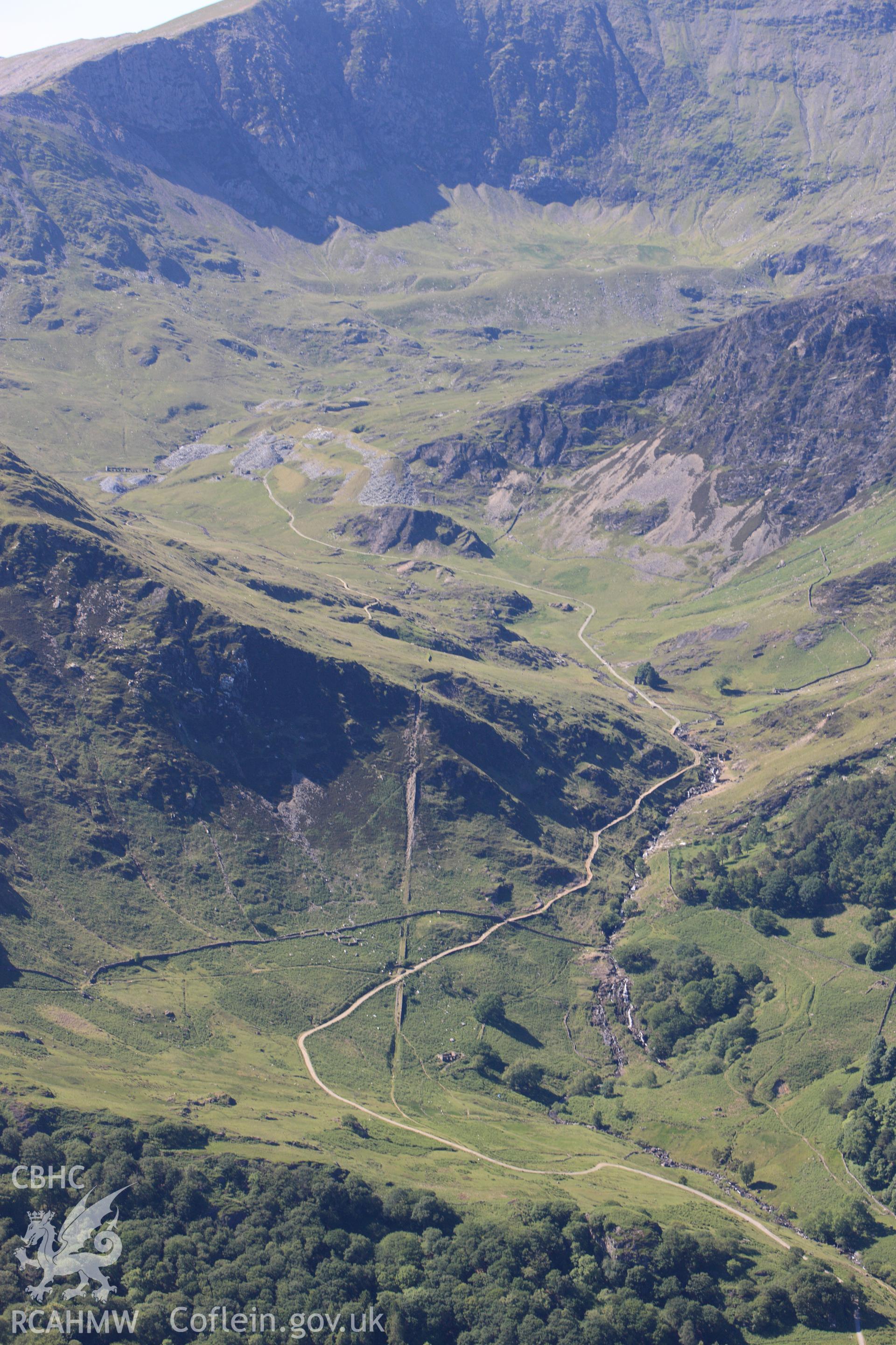 RCAHMW colour oblique photograph of Hafod-y-Llan Uchaf, showing disused incline of Cwmllan. Taken by Toby Driver on 16/06/2010.