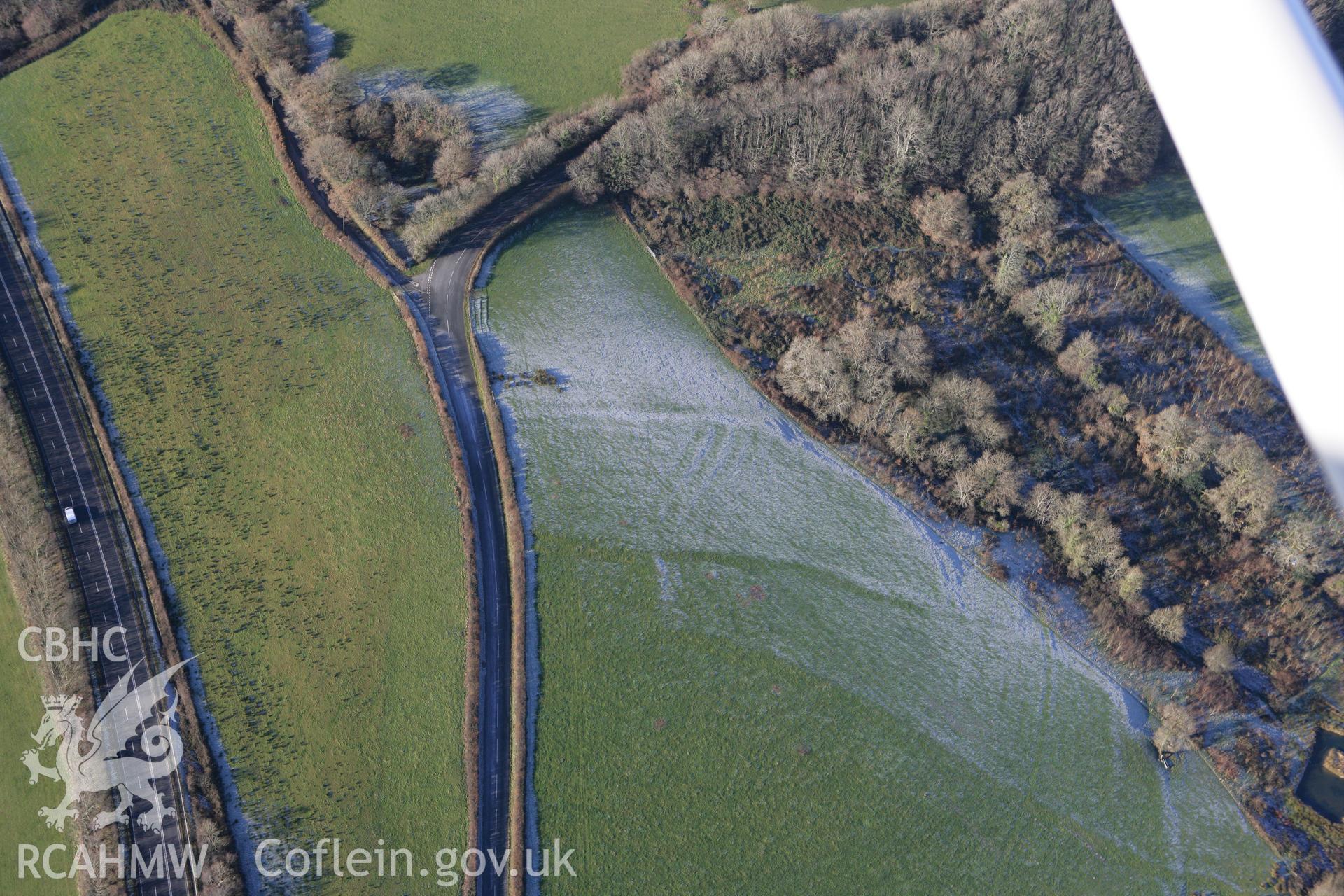 RCAHMW colour oblique photograph of Pengawse, showing earthworks of medieval house and garden. Taken by Toby Driver on 08/12/2010.