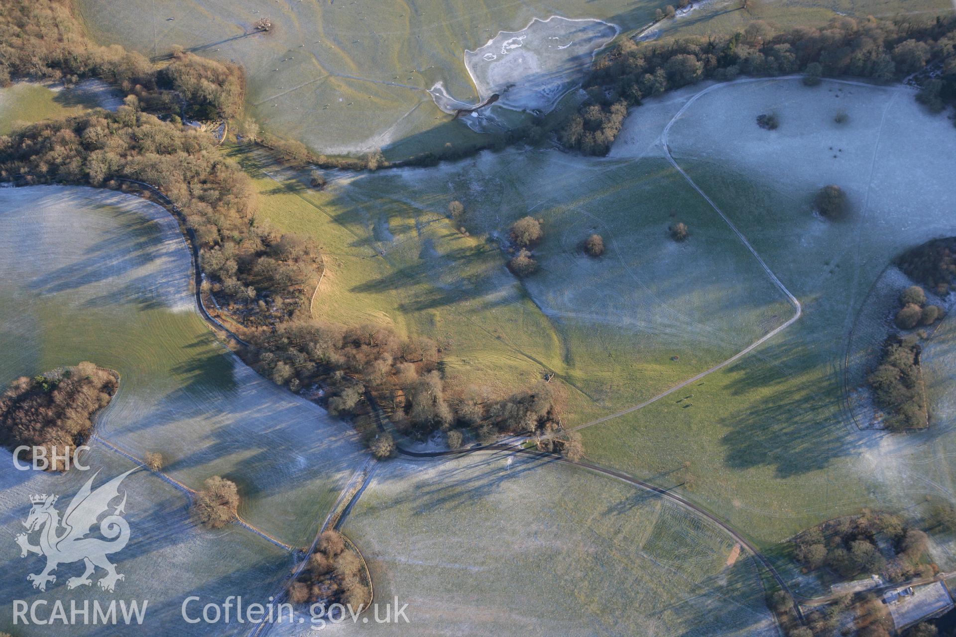 RCAHMW colour oblique photograph of Dinefwr Park Roman forts, Llandeilo. Taken by Toby Driver on 08/12/2010.