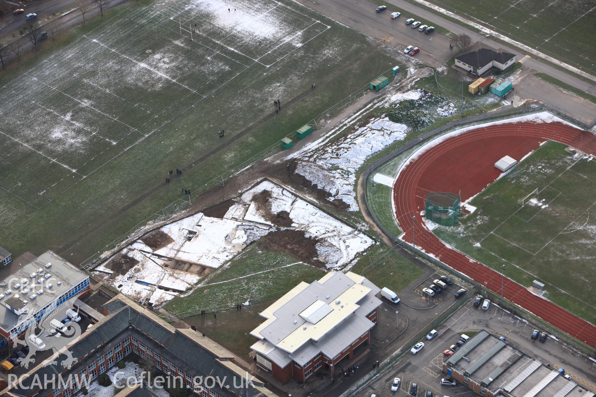RCAHMW colour oblique photograph of Neath Auxilary Fort, under excavation by GGAT. Taken by Toby Driver on 01/12/2010.