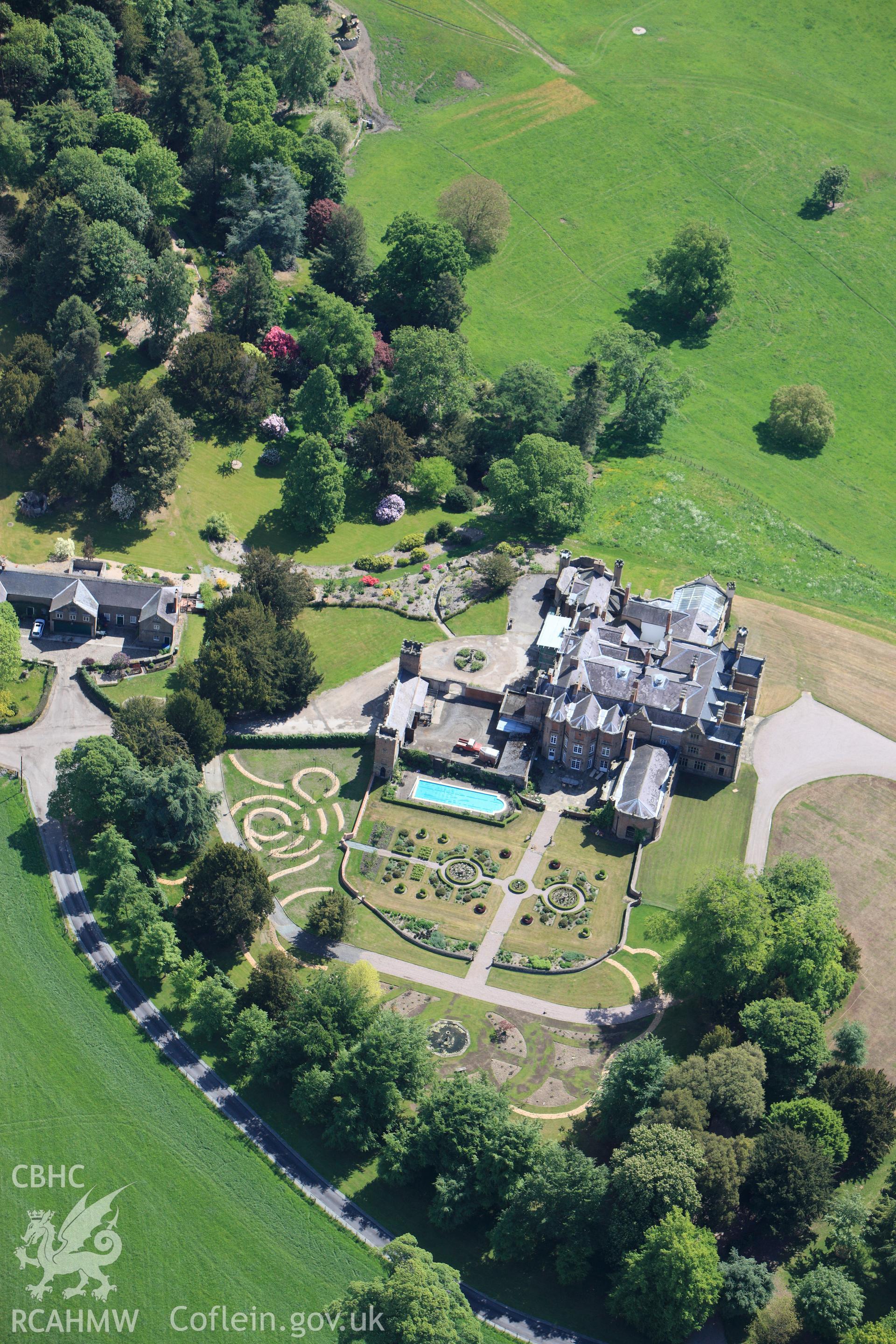 RCAHMW colour oblique photograph of Brynkinallt Hall, Chirk. Taken by Toby Driver on 27/05/2010.