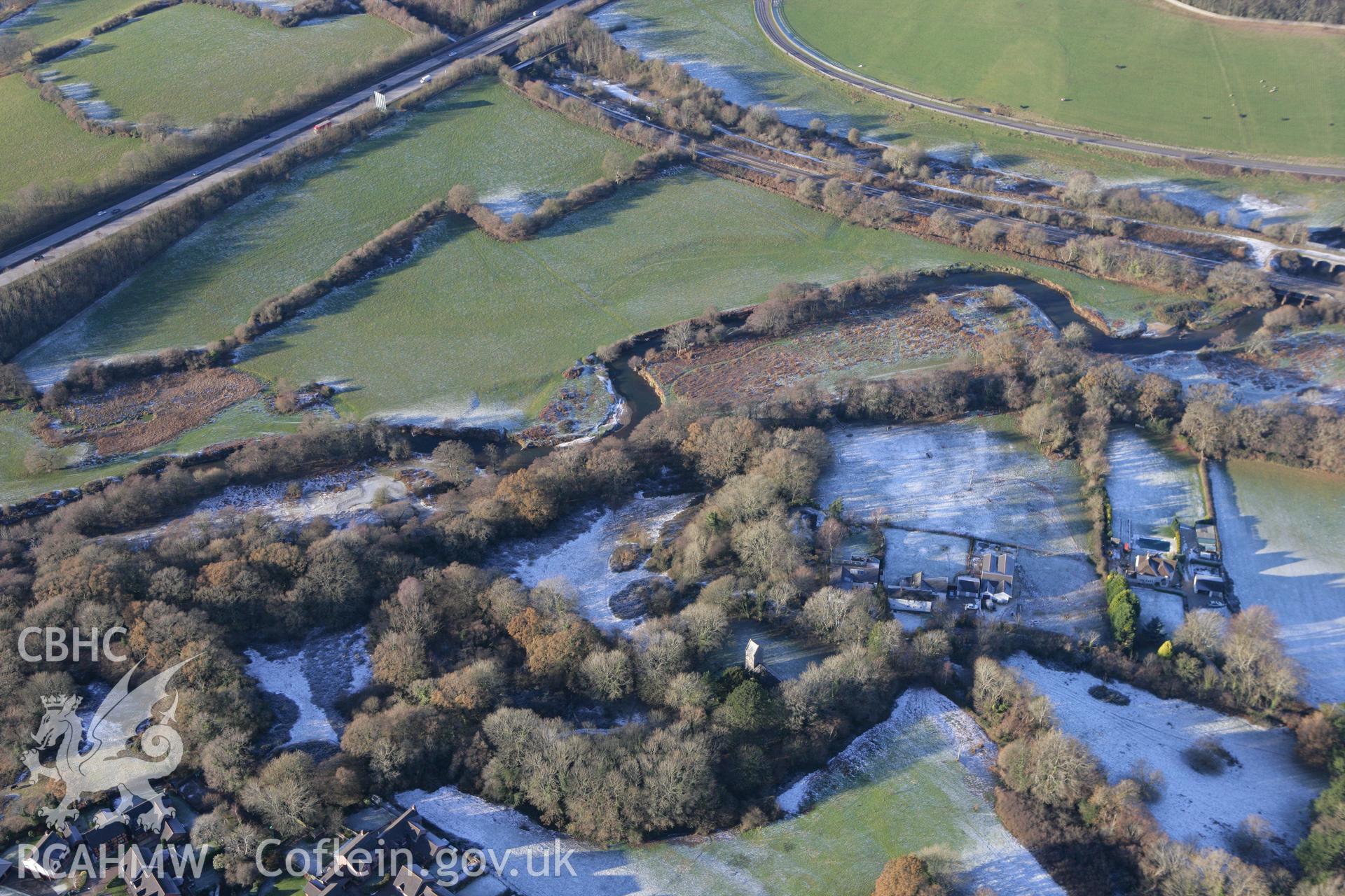 RCAHMW colour oblique photograph of Michaelston-super-ely village earthworks. Taken by Toby Driver on 08/12/2010.