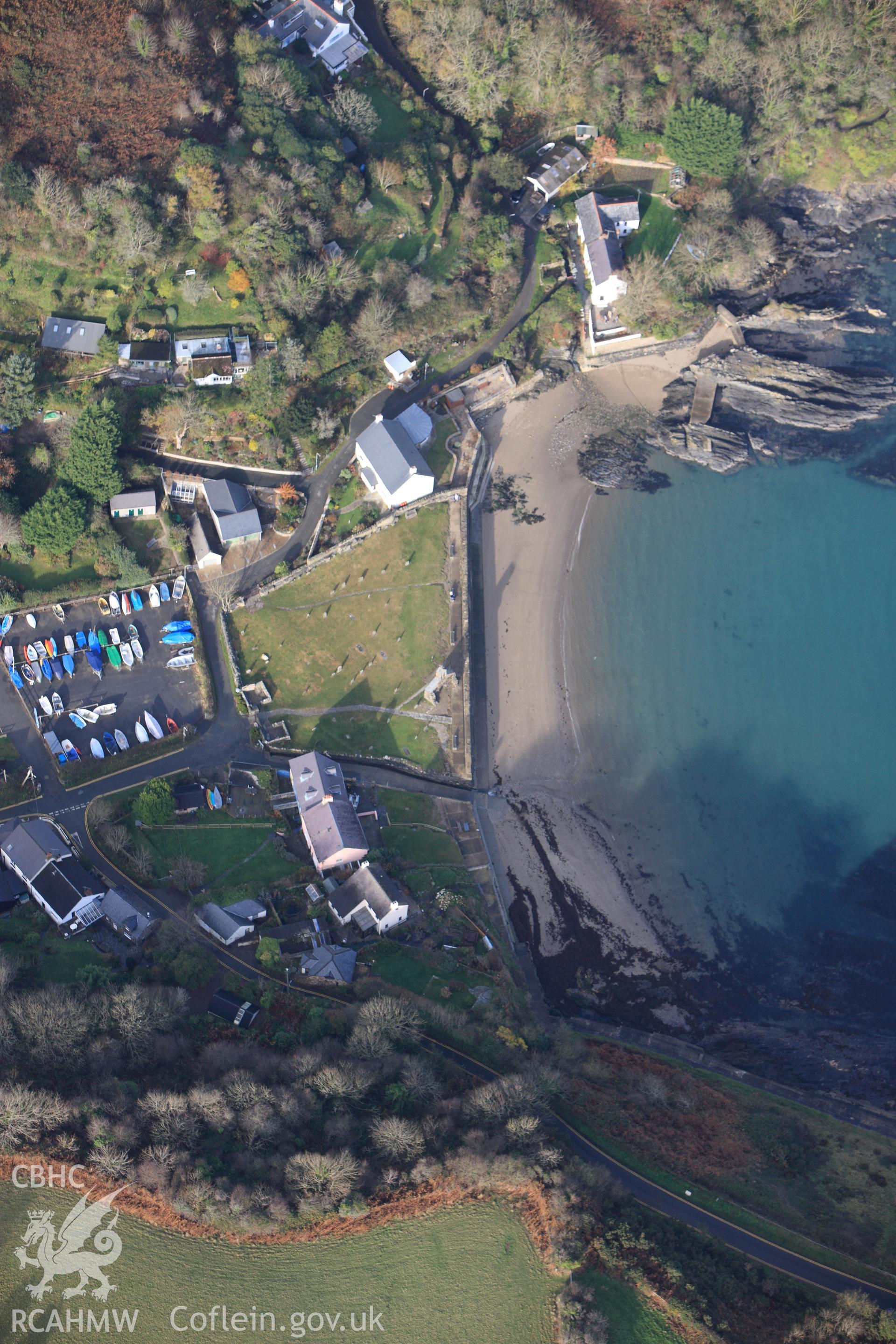 RCAHMW colour oblique photograph of Dinas Harbour, Cwm-yr-Eglwys. Taken by Toby Driver on 16/11/2010.