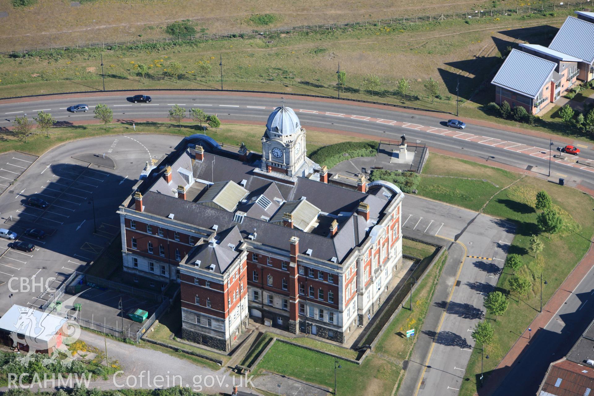 RCAHMW colour oblique photograph of Barry Docks Board Office, Barry Docks. Taken by Toby Driver on 24/05/2010.