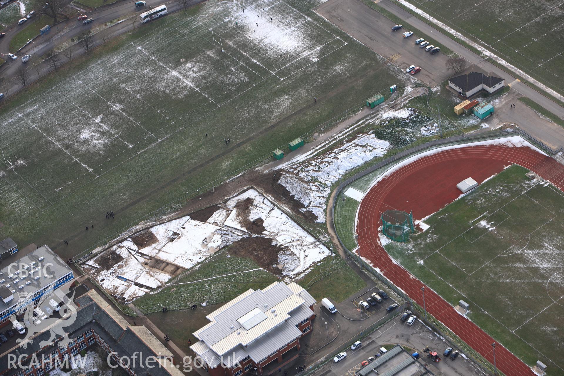 RCAHMW colour oblique photograph of Neath Auxilary Fort, under excavation by GGAT. Taken by Toby Driver on 01/12/2010.