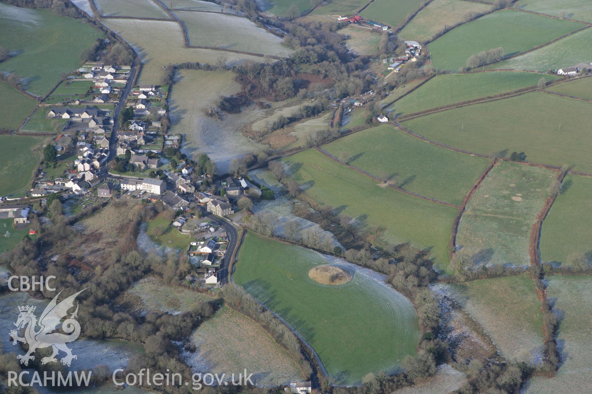 RCAHMW colour oblique photograph of Castell Mawr Llanboidy. Taken by Toby Driver on 02/12/2010.