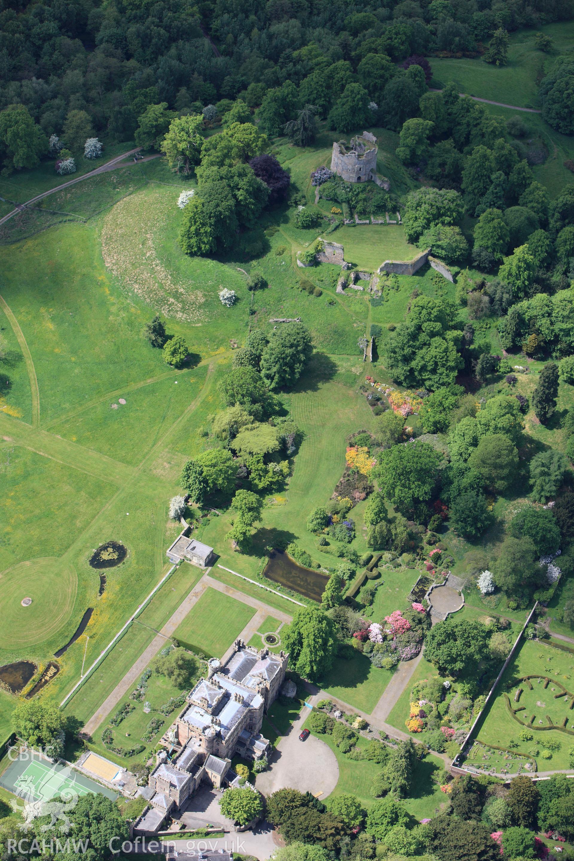 RCAHMW colour oblique photograph of Hawarden Castle estate and gardens. Taken by Toby Driver on 27/05/2010.