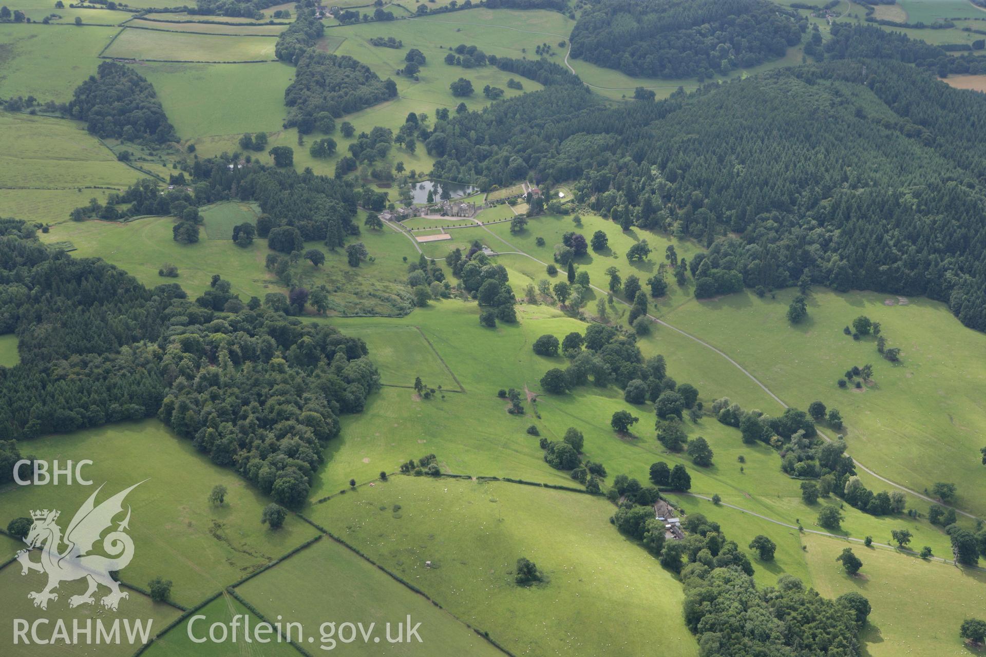 RCAHMW colour oblique photograph of Stanage Park House and Estate. Taken by Toby Driver on 21/07/2010.