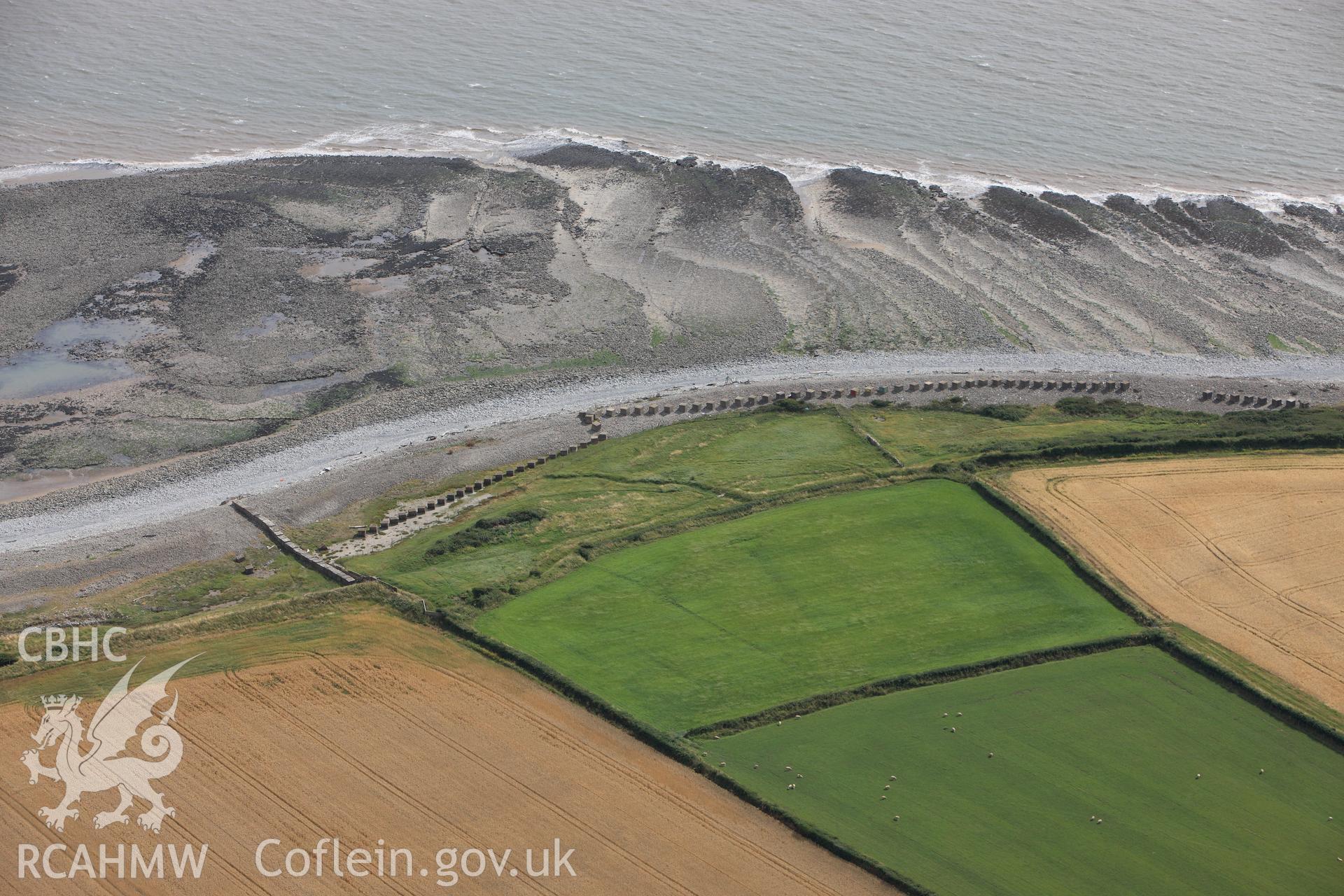 RCAHMW colour oblique photograph of Limpert Bay anti-invasion defences (Pillbox, Gileston). Taken by Toby Driver on 29/07/2010.