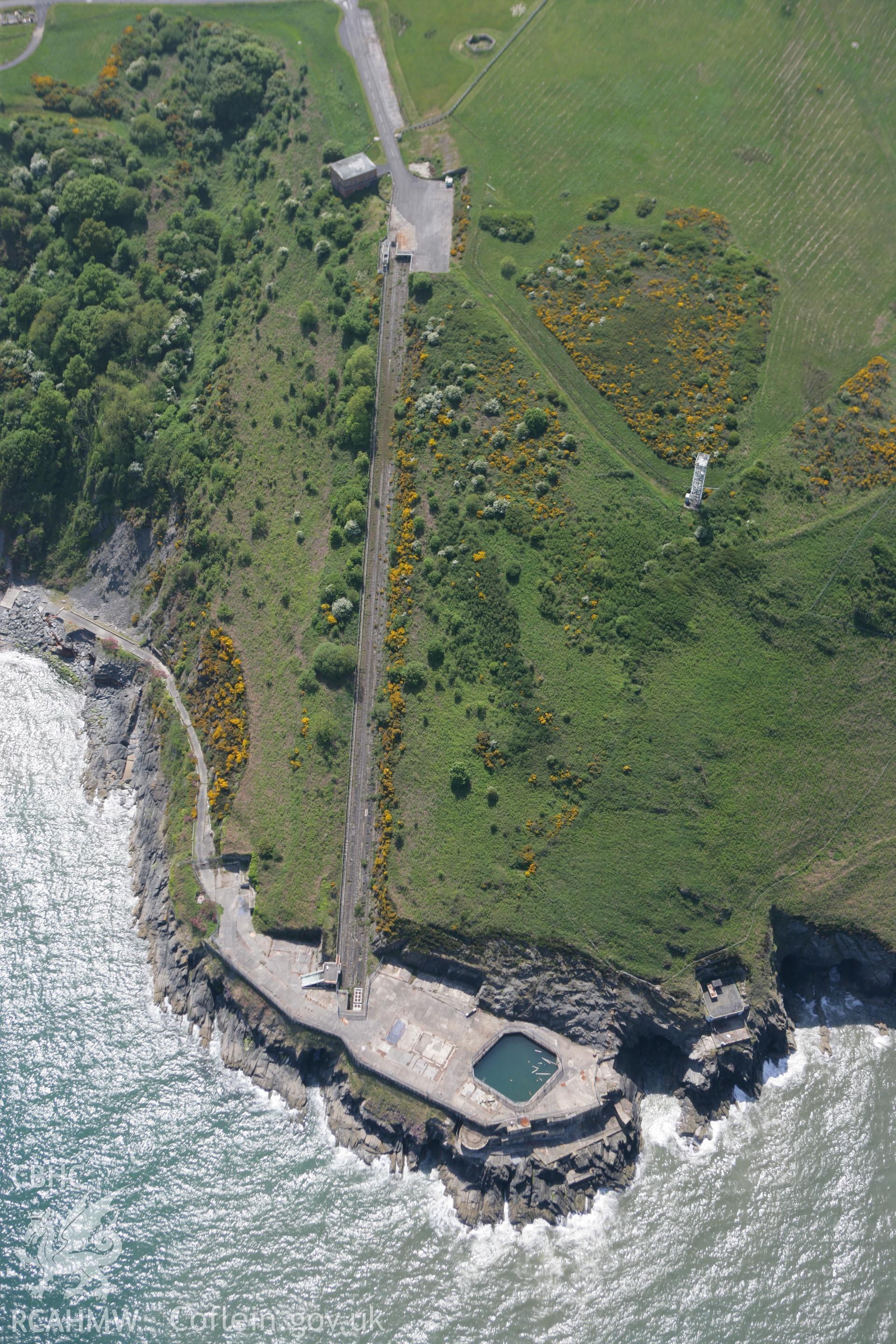 RCAHMW colour oblique photograph of DERA Aberporth range, Simulated ship firing platform. Taken by Toby Driver on 25/05/2010.