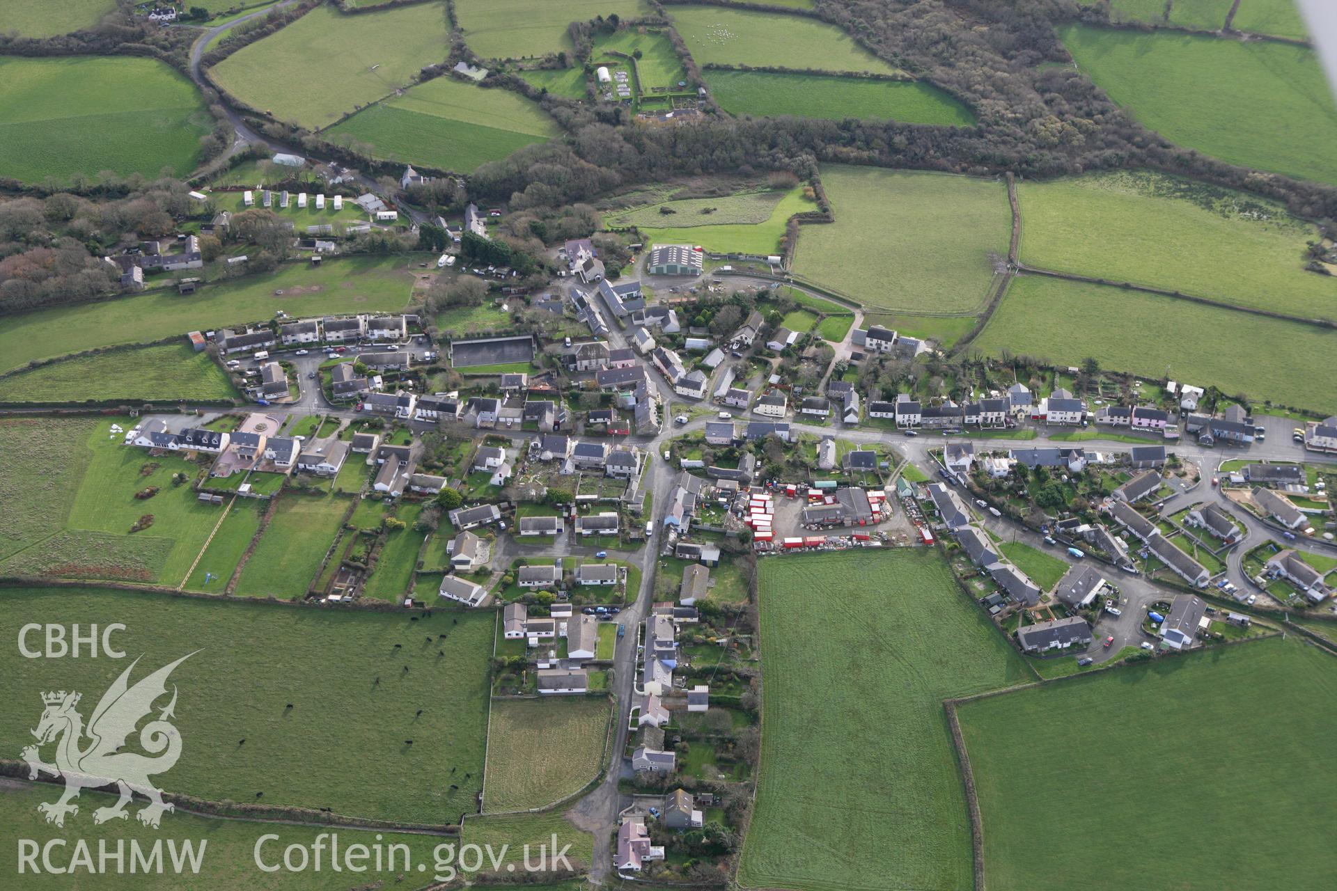 RCAHMW colour oblique photograph of Trefin (Trevin) village. Taken by Toby Driver on 16/11/2010.