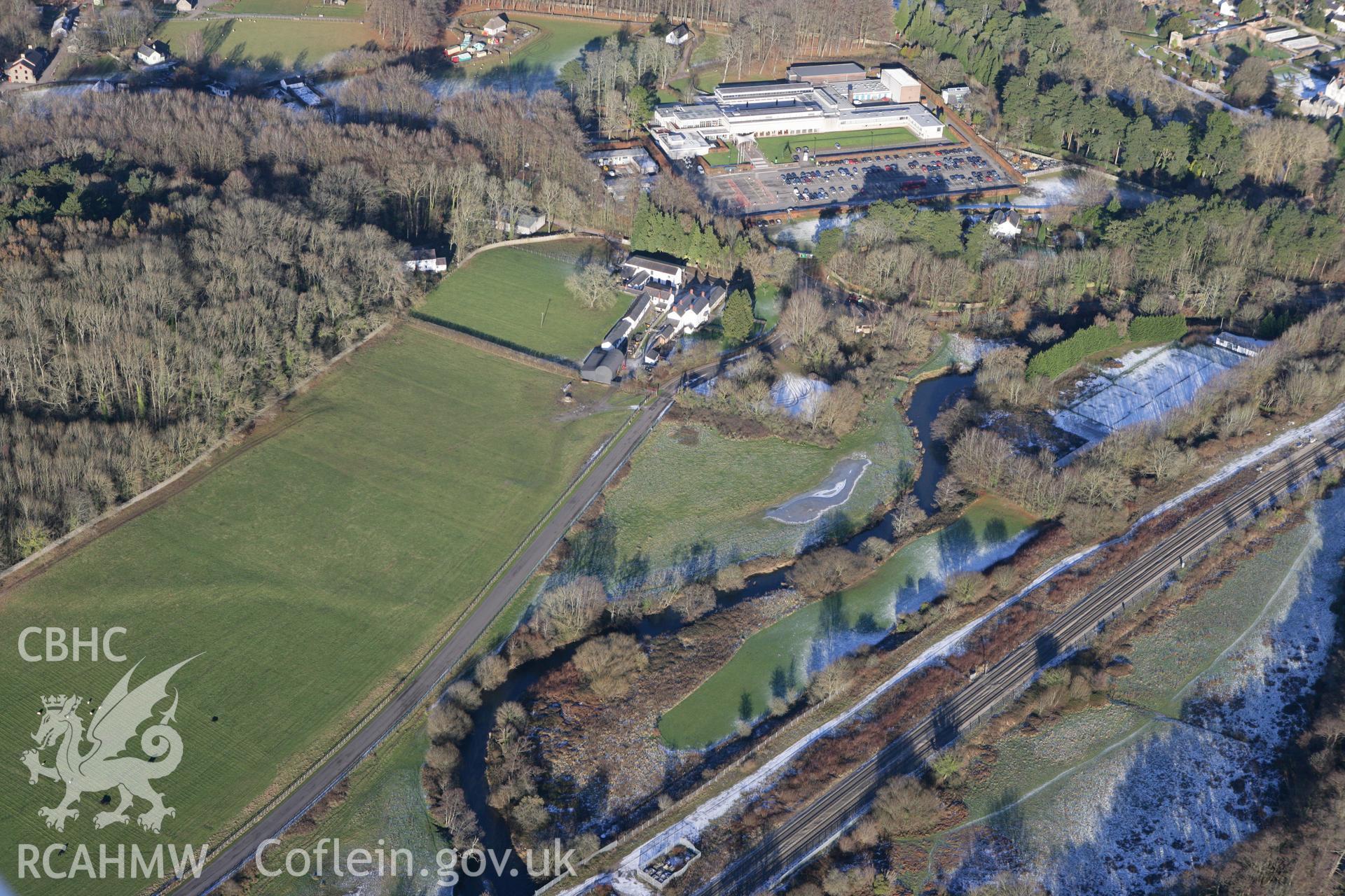 RCAHMW colour oblique photograph of St Fagans, earthworks of a medieval field system. Taken by Toby Driver on 08/12/2010.