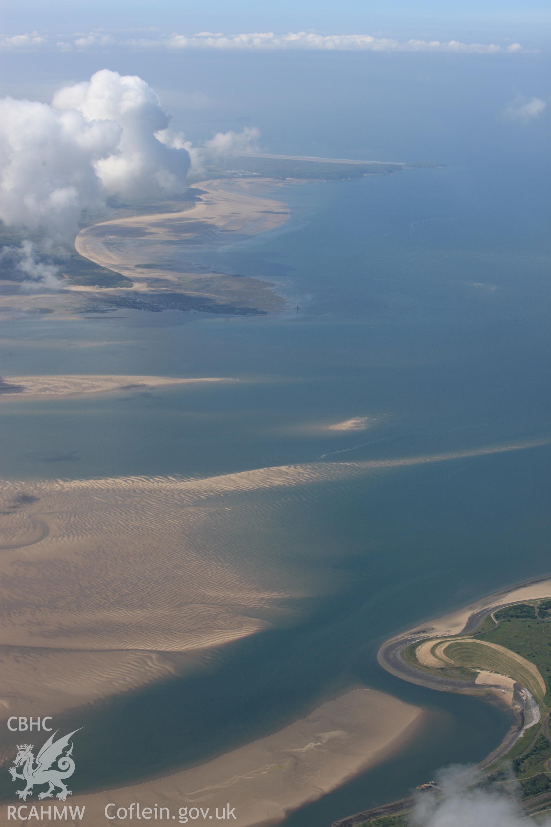 RCAHMW colour oblique photograph of Whiteford Point, looking across the Loughor estuary from Burry Port. Taken by Toby Driver on 22/06/2010.