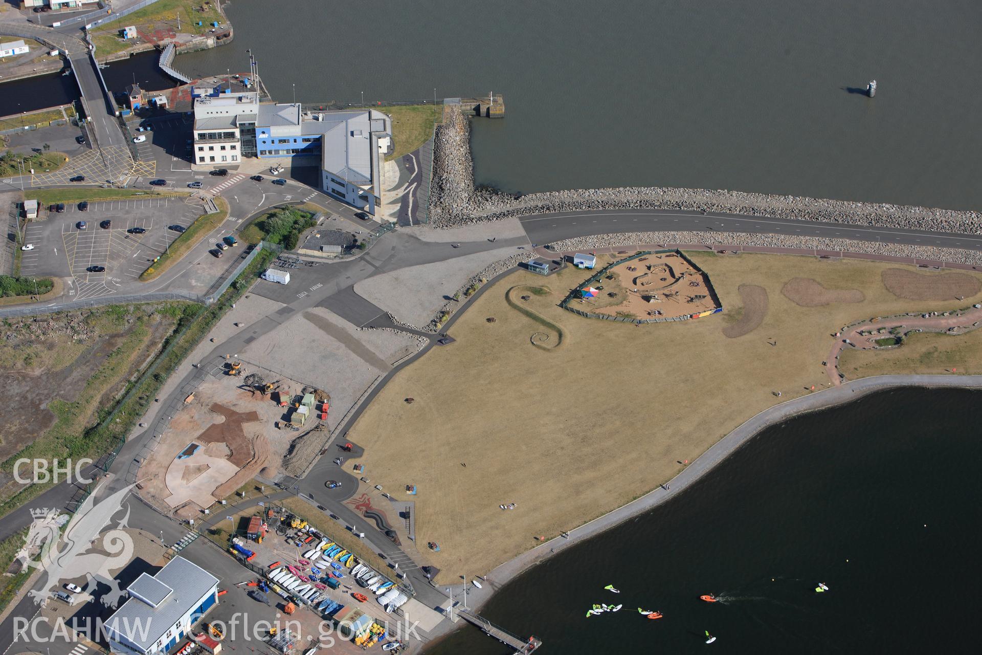 RCAHMW colour oblique photograph of Cardiff  Bay Barage, northern end. Taken by Toby Driver on 24/05/2010.