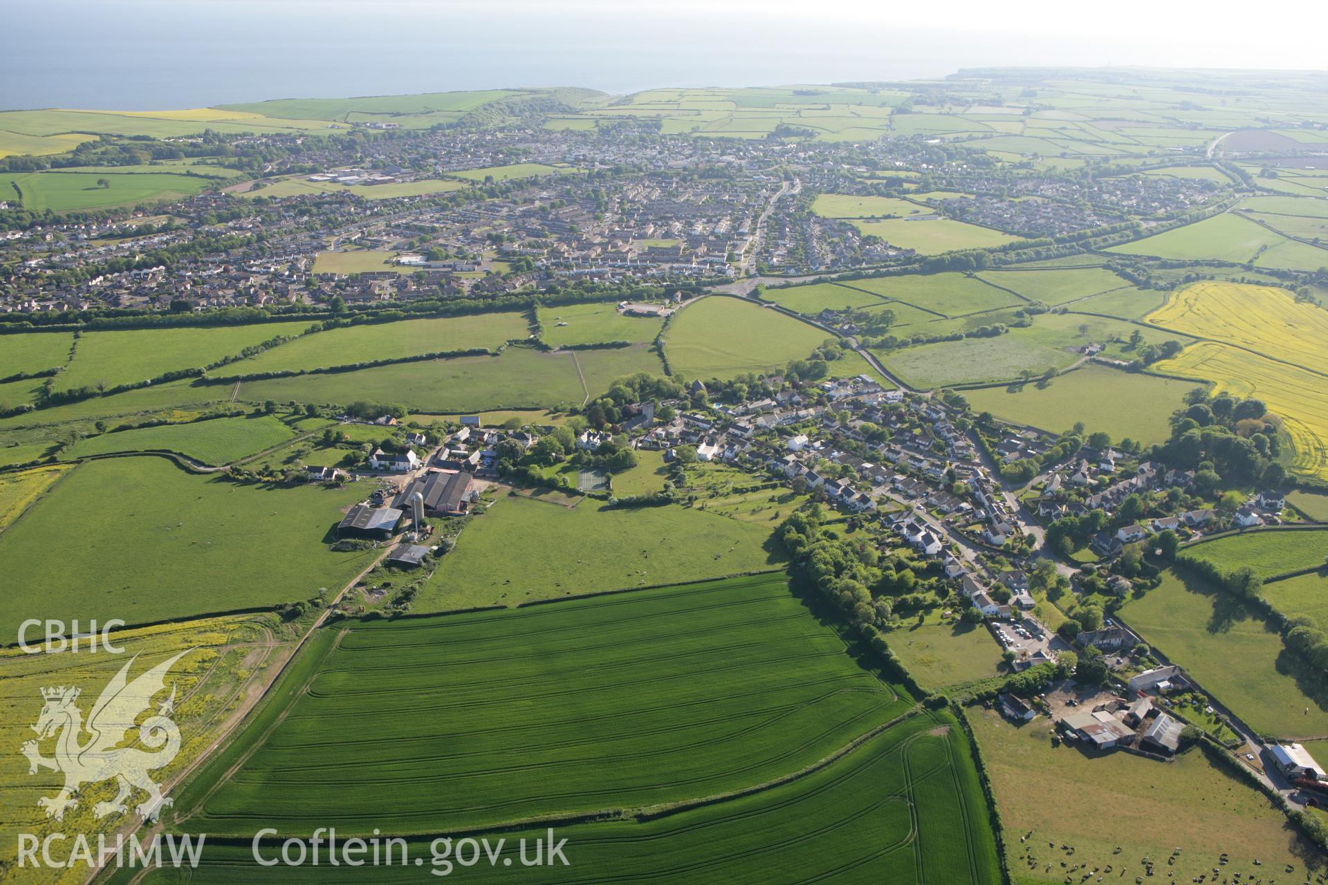 RCAHMW colour oblique photograph of Llanmaes prehistoric settlement and hoard site. Taken by Toby Driver on 24/05/2010.