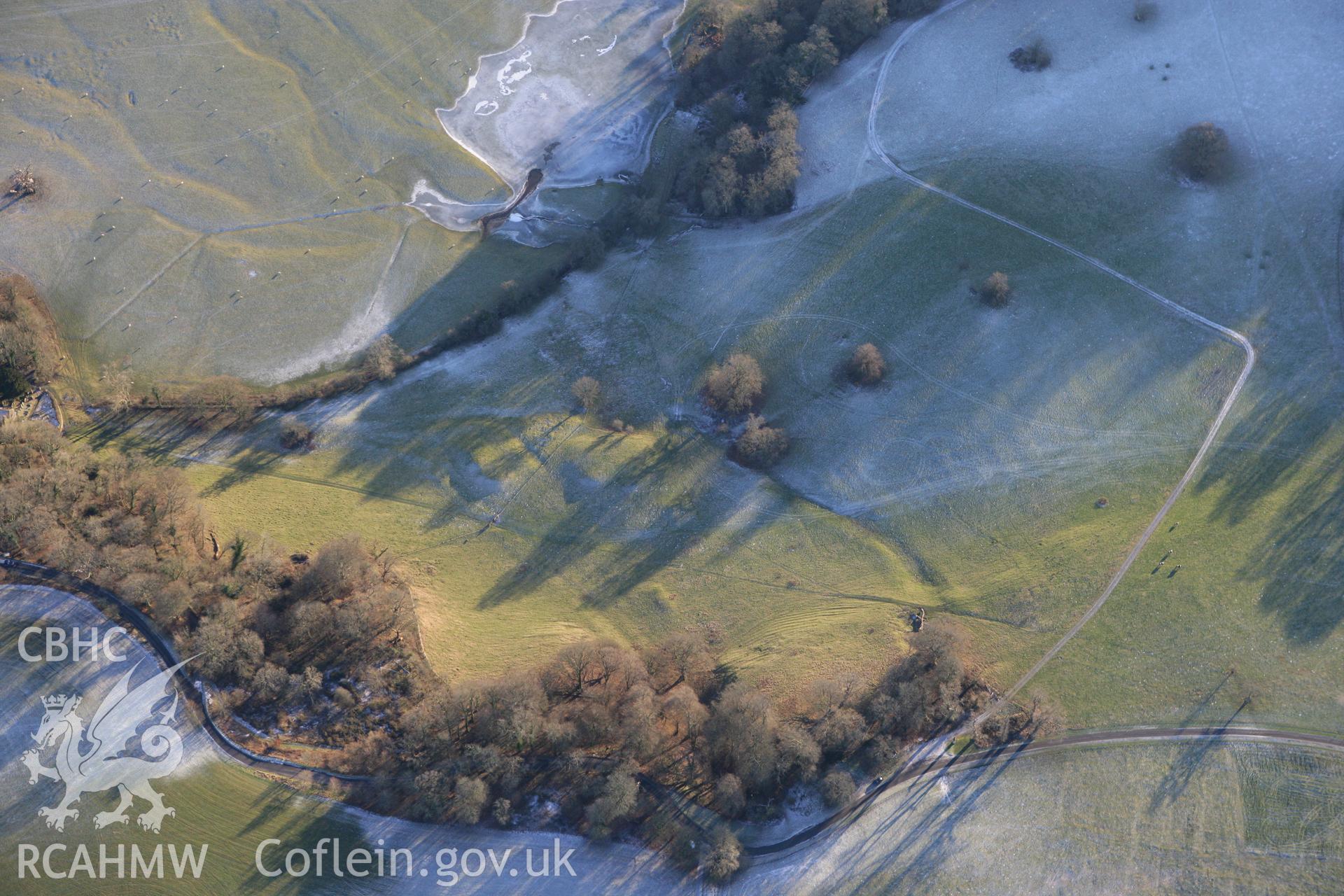 RCAHMW colour oblique photograph of Dinefwr Park Roman forts, Llandeilo. Taken by Toby Driver on 08/12/2010.