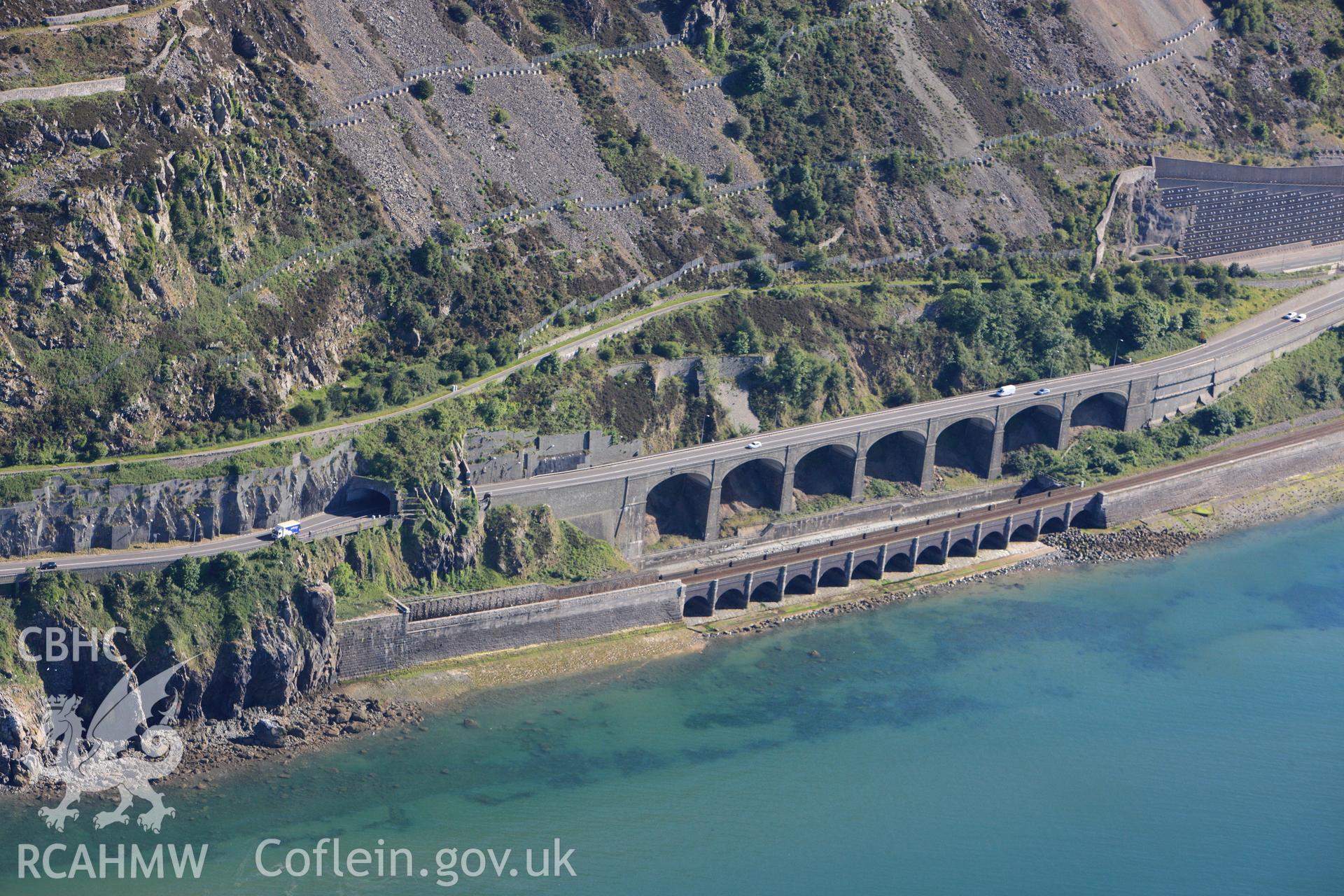 RCAHMW colour oblique photograph of Pen-y-clip road alignment tunnels and viaduct. Taken by Toby Driver on 16/06/2010.