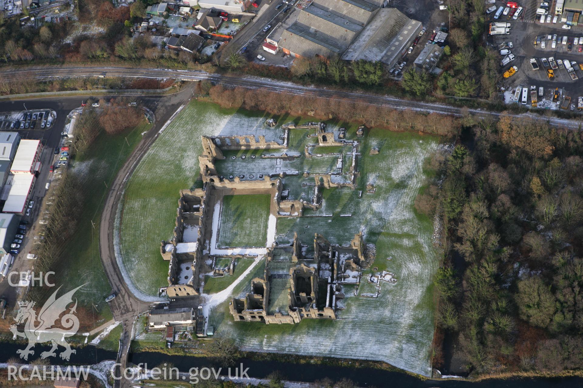 RCAHMW colour oblique photograph of Neath Abbey, with melting snow. Taken by Toby Driver on 01/12/2010.